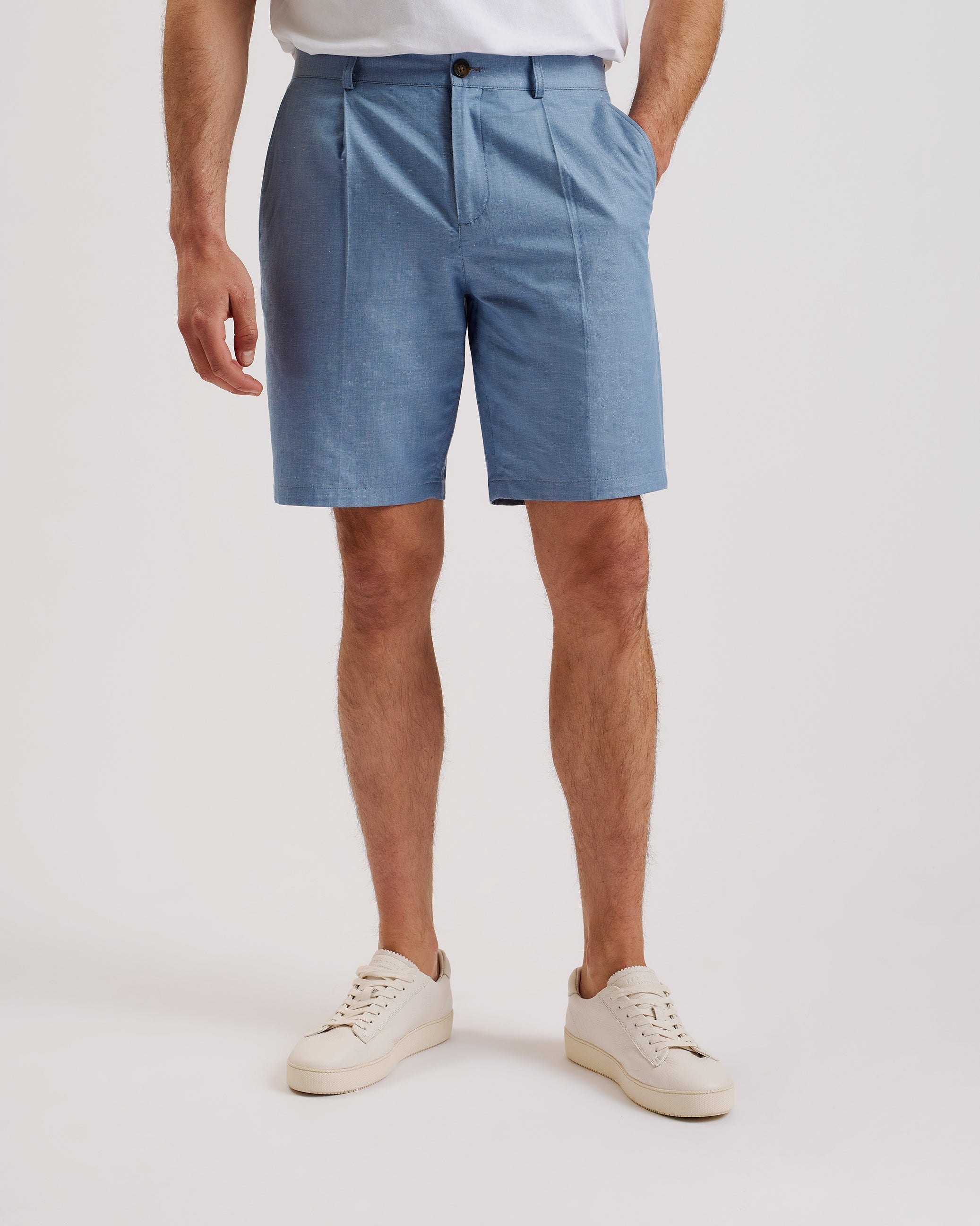 Murley Cotton Linen Pleated Short Lt-Blue