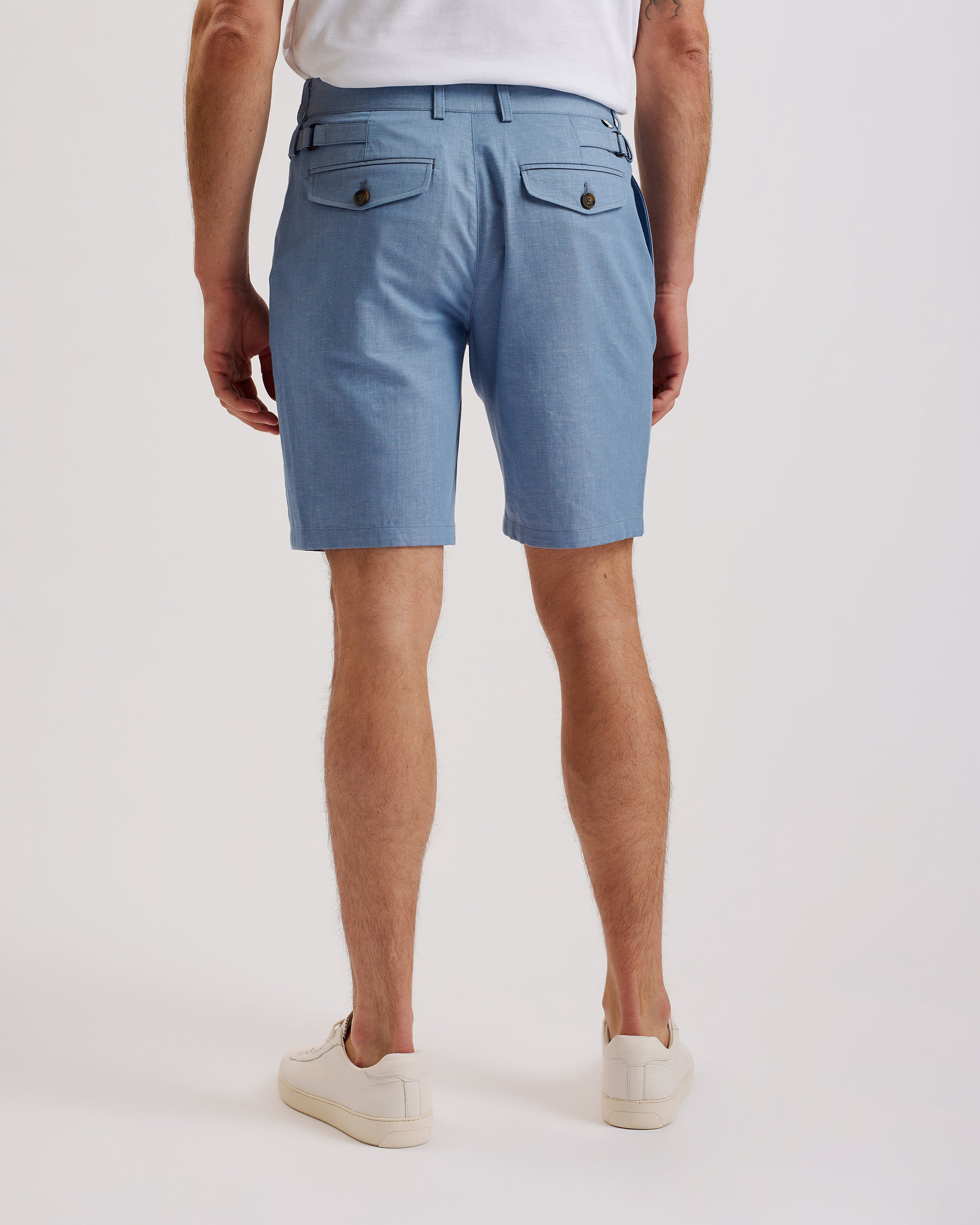 Murley Cotton Linen Pleated Short Lt-Blue