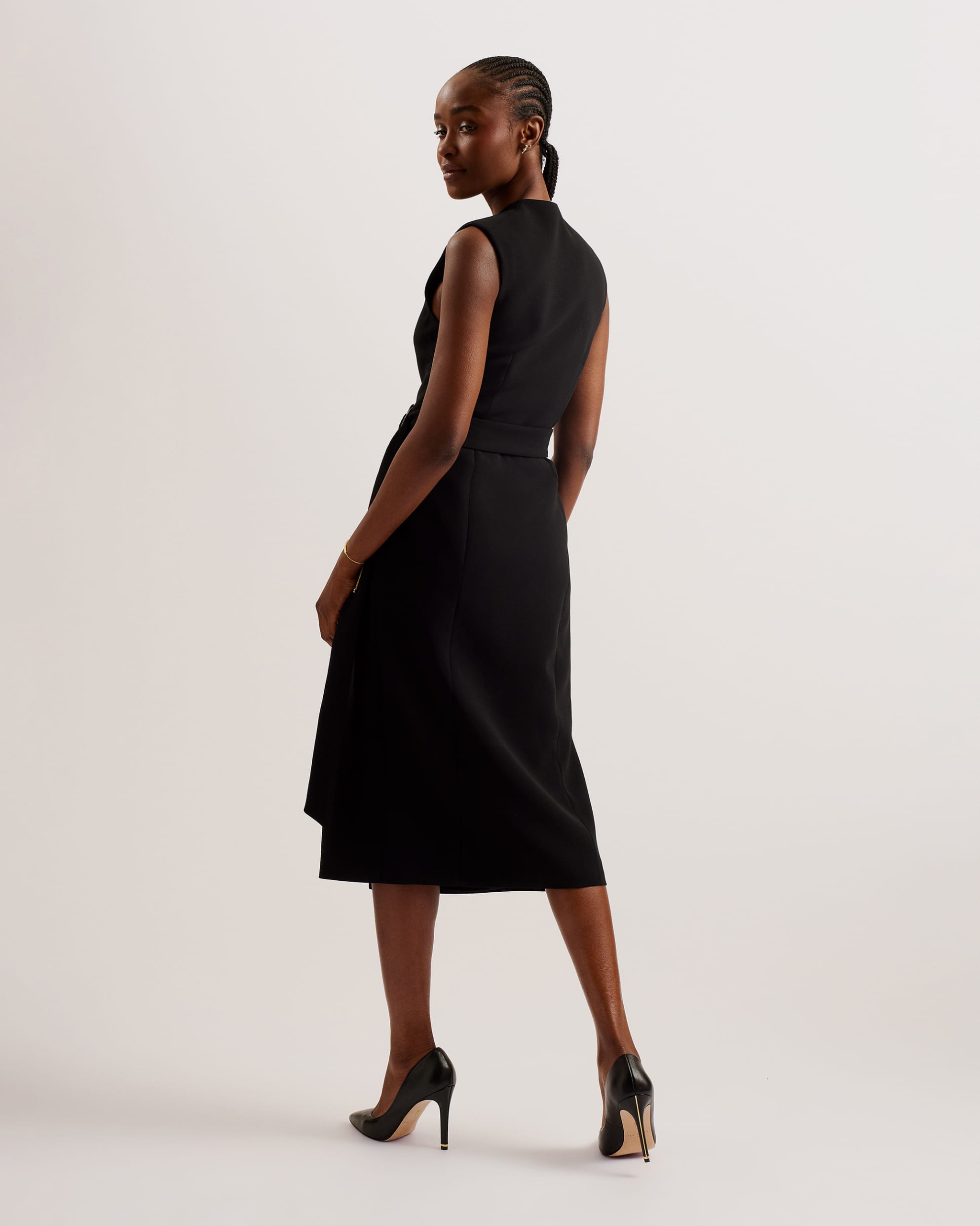 Molenaa Sleeveless Tailored Midi Wrap Dress Black