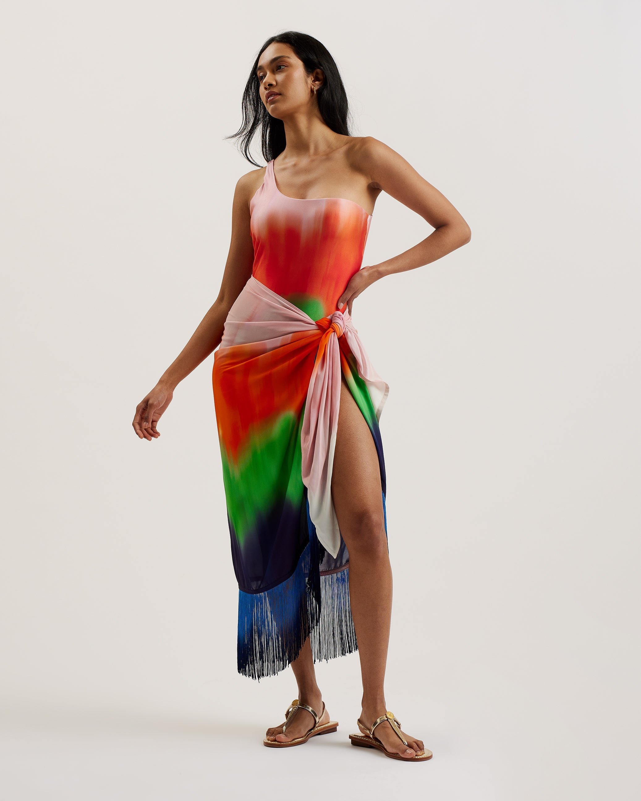 Darlha Ombre Asymmetric Beach Sarong Multicol