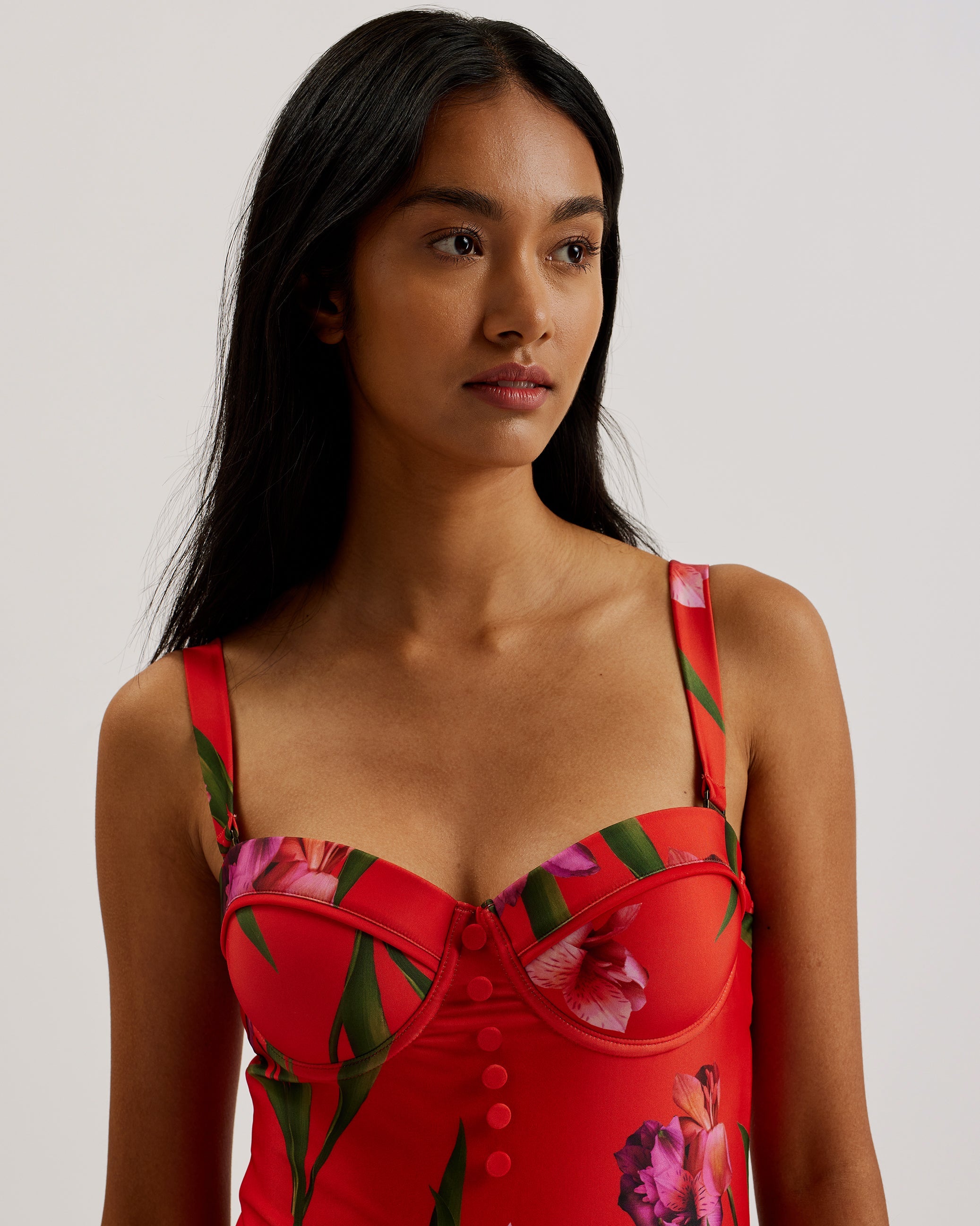 Quwella Cupped Printed Swimsuit Brt-Red