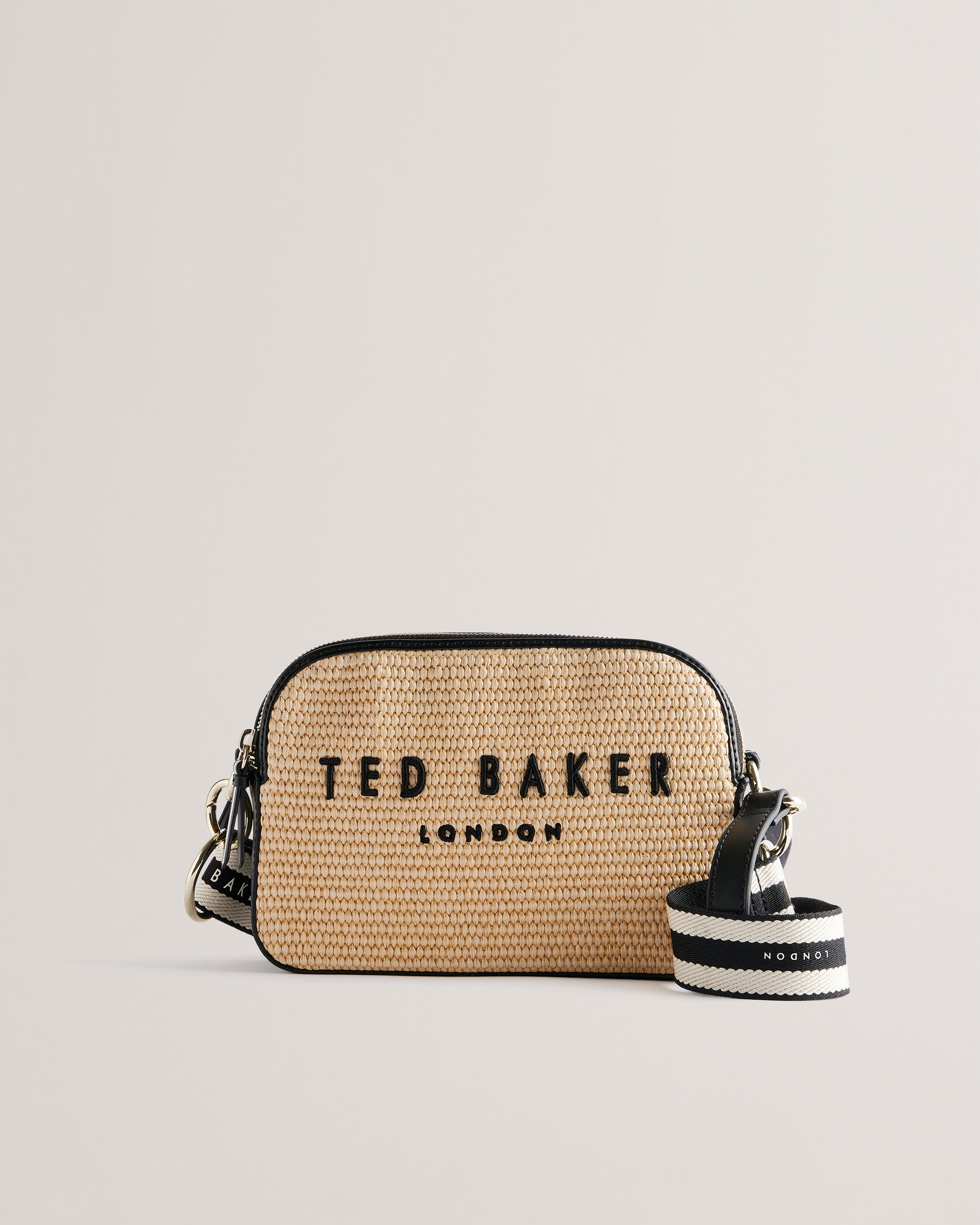 Stelio Branded Webbing Faux Raffia Ca Black