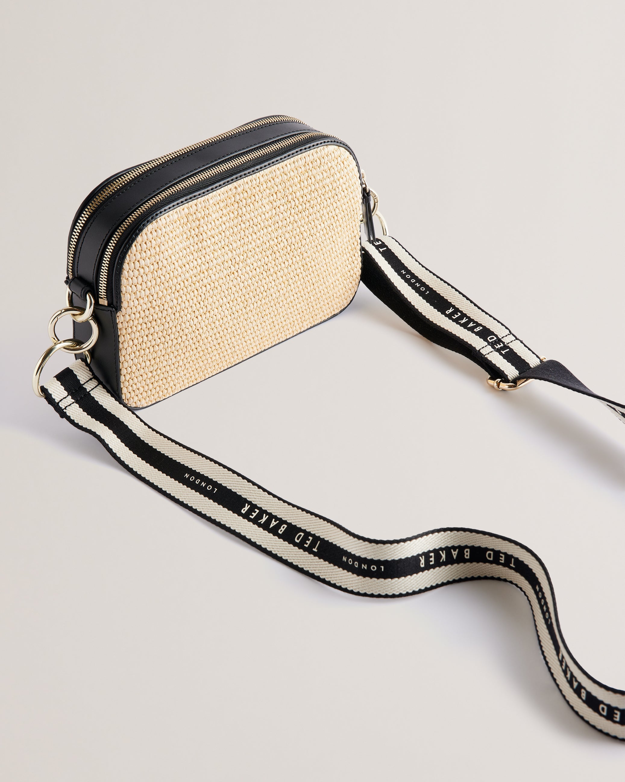 Stelio Branded Webbing Faux Raffia Ca Black