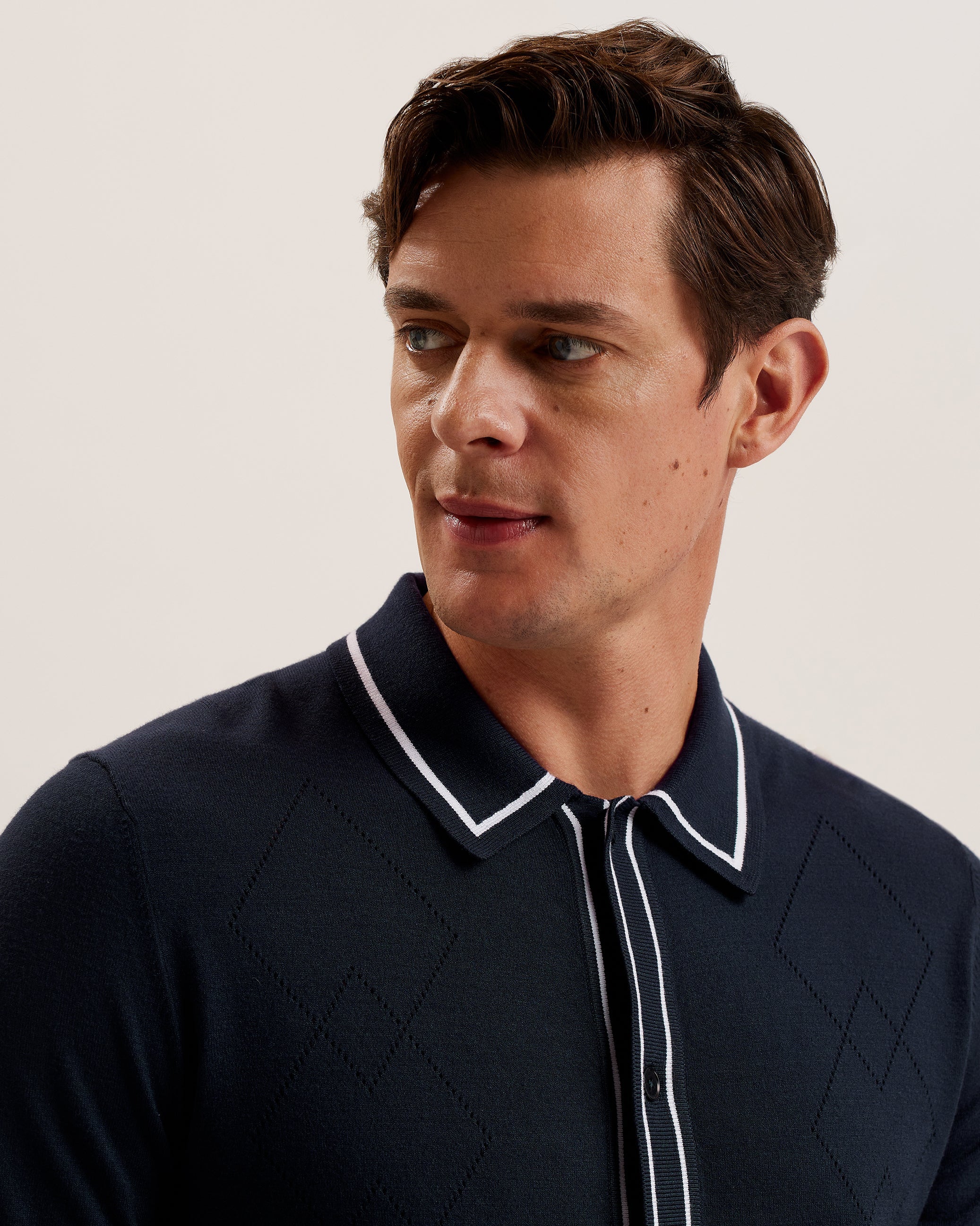 Elmdon Ls Diamond Button Through Shirt Navy