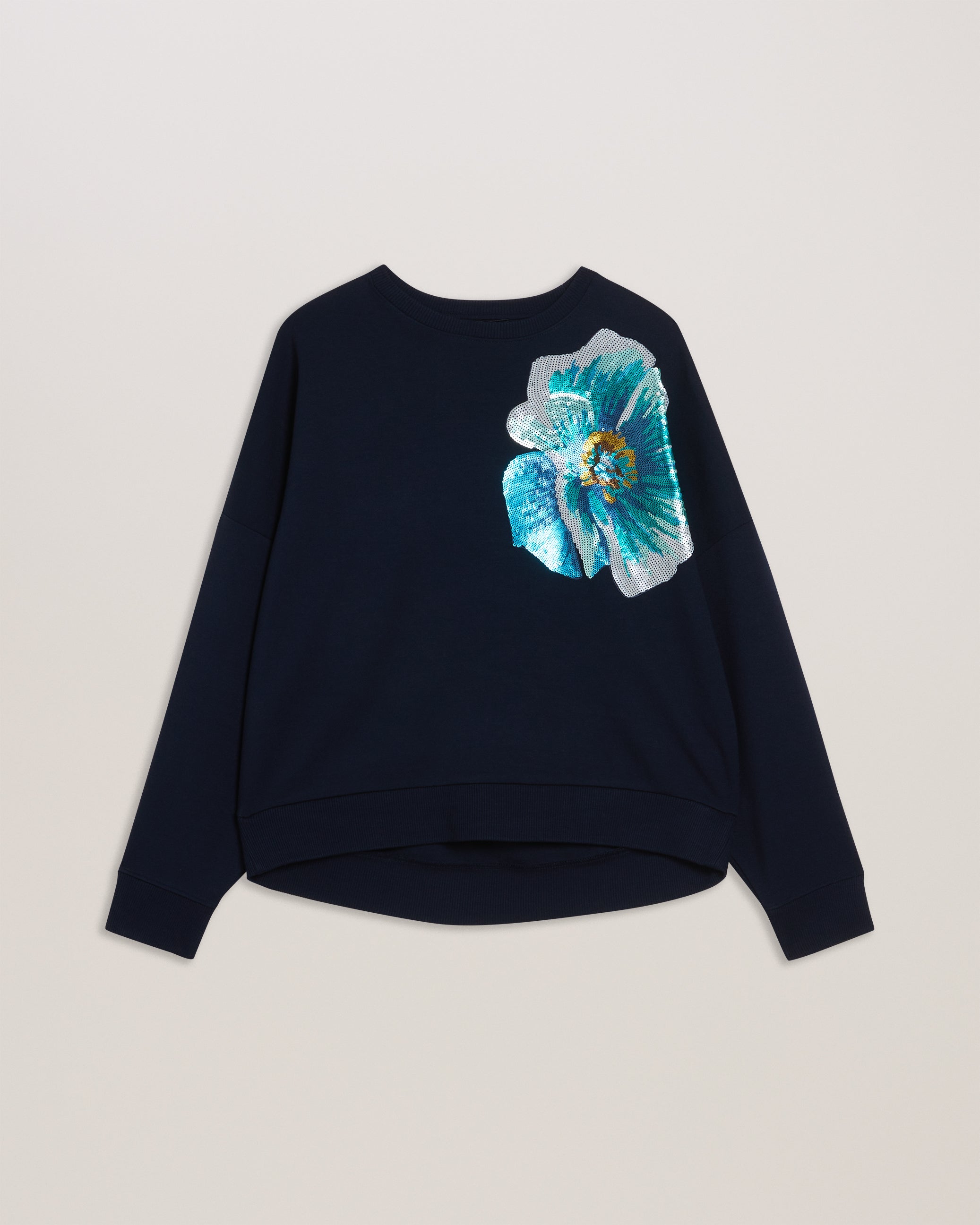 Bayleyy Sequin Graphic Embellished Sweatshirt Navy
