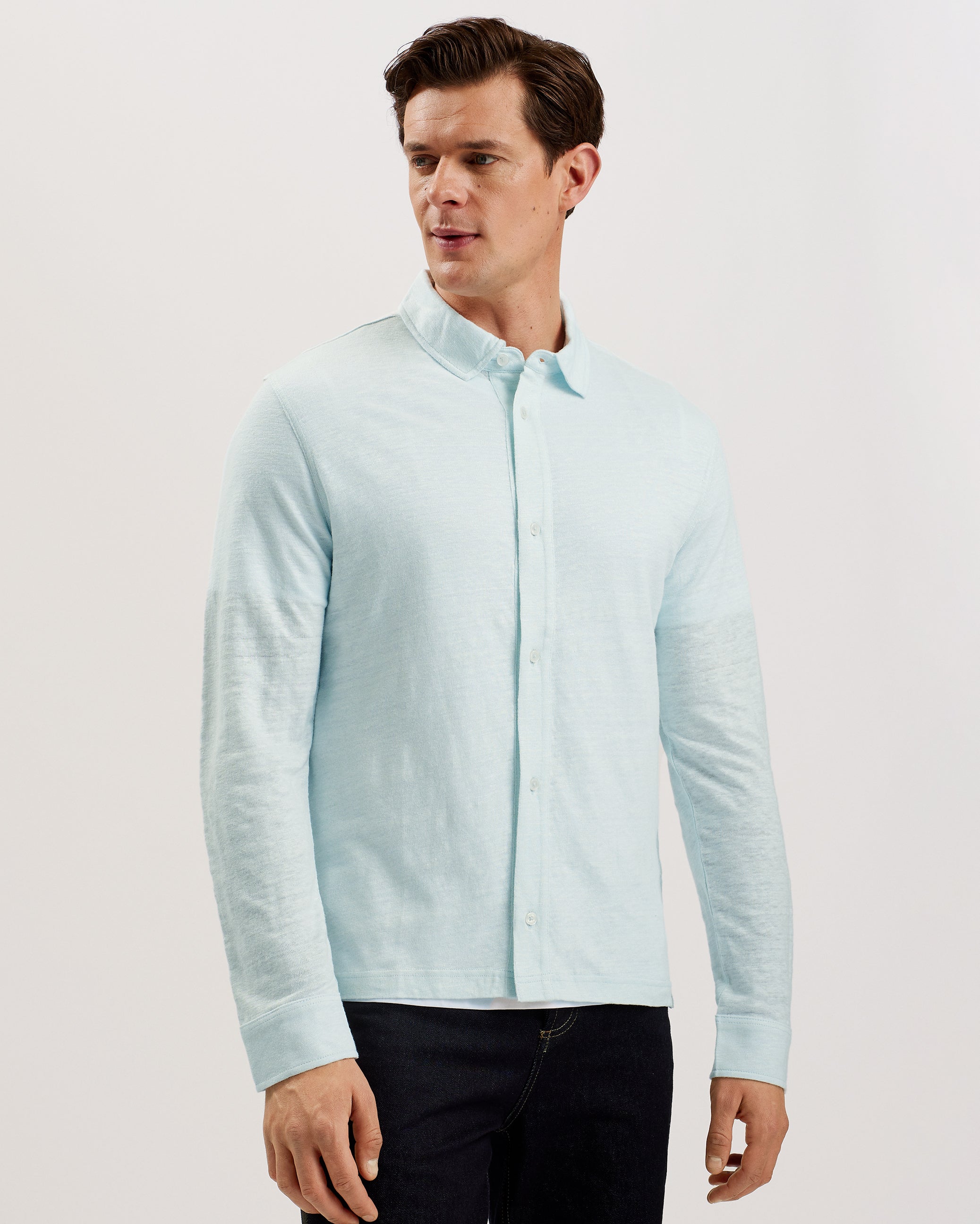 Panly Ls Regular Linen Button Through Pl-Blue