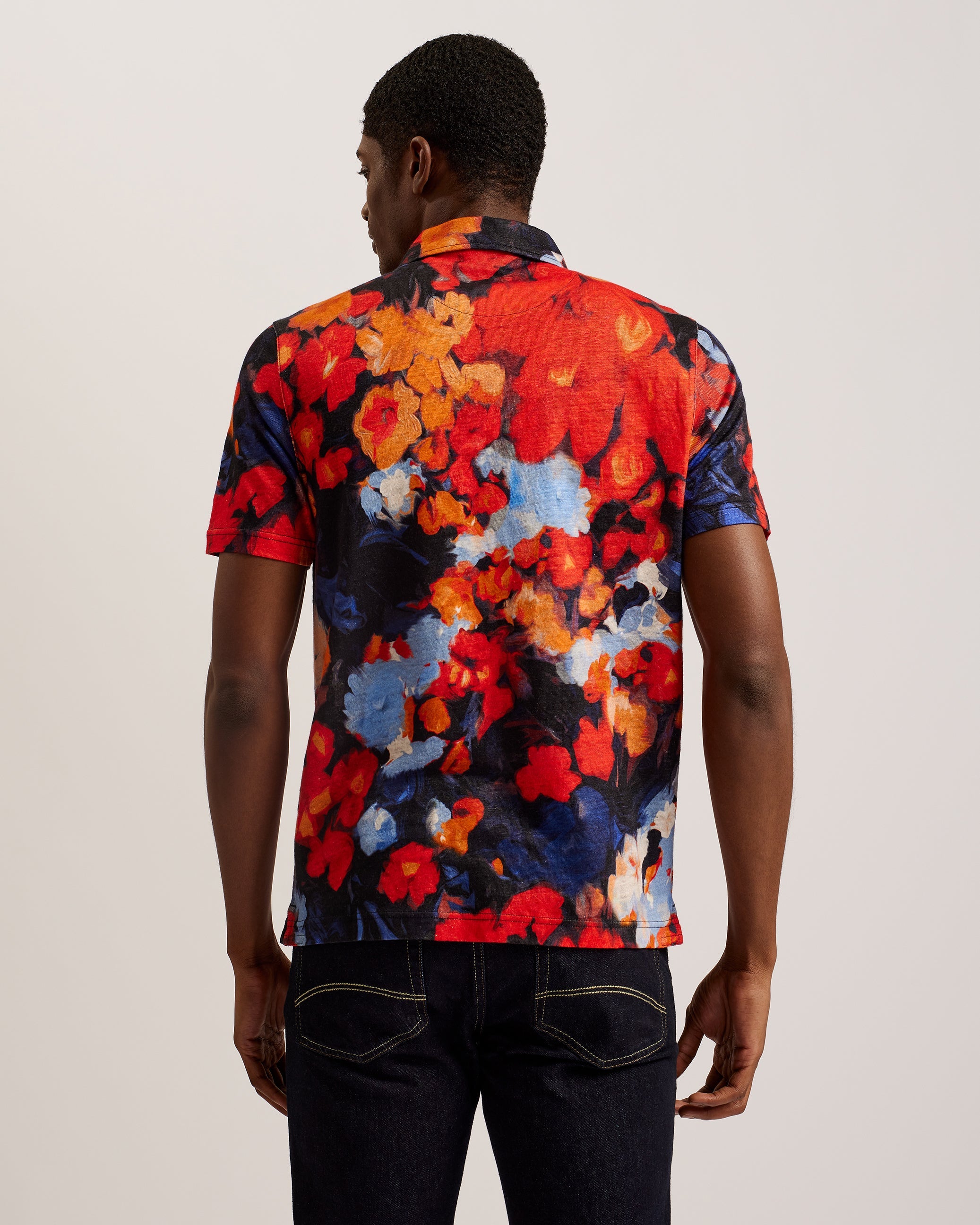 Darly Ss Regular Floral Linen Printed Polo Red