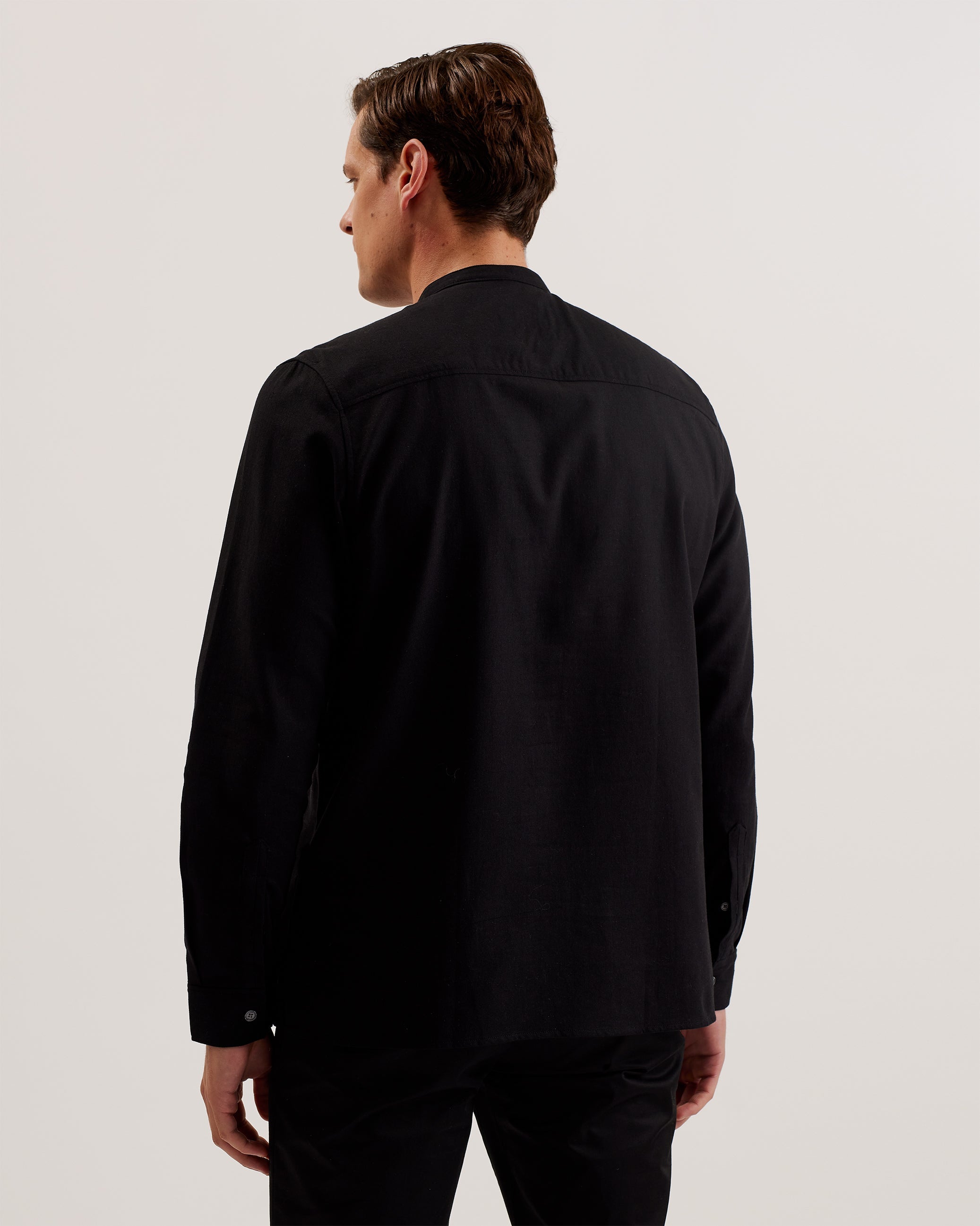 Bastuns Long Sleeve Relaxed Grandad Collar Shirt Black