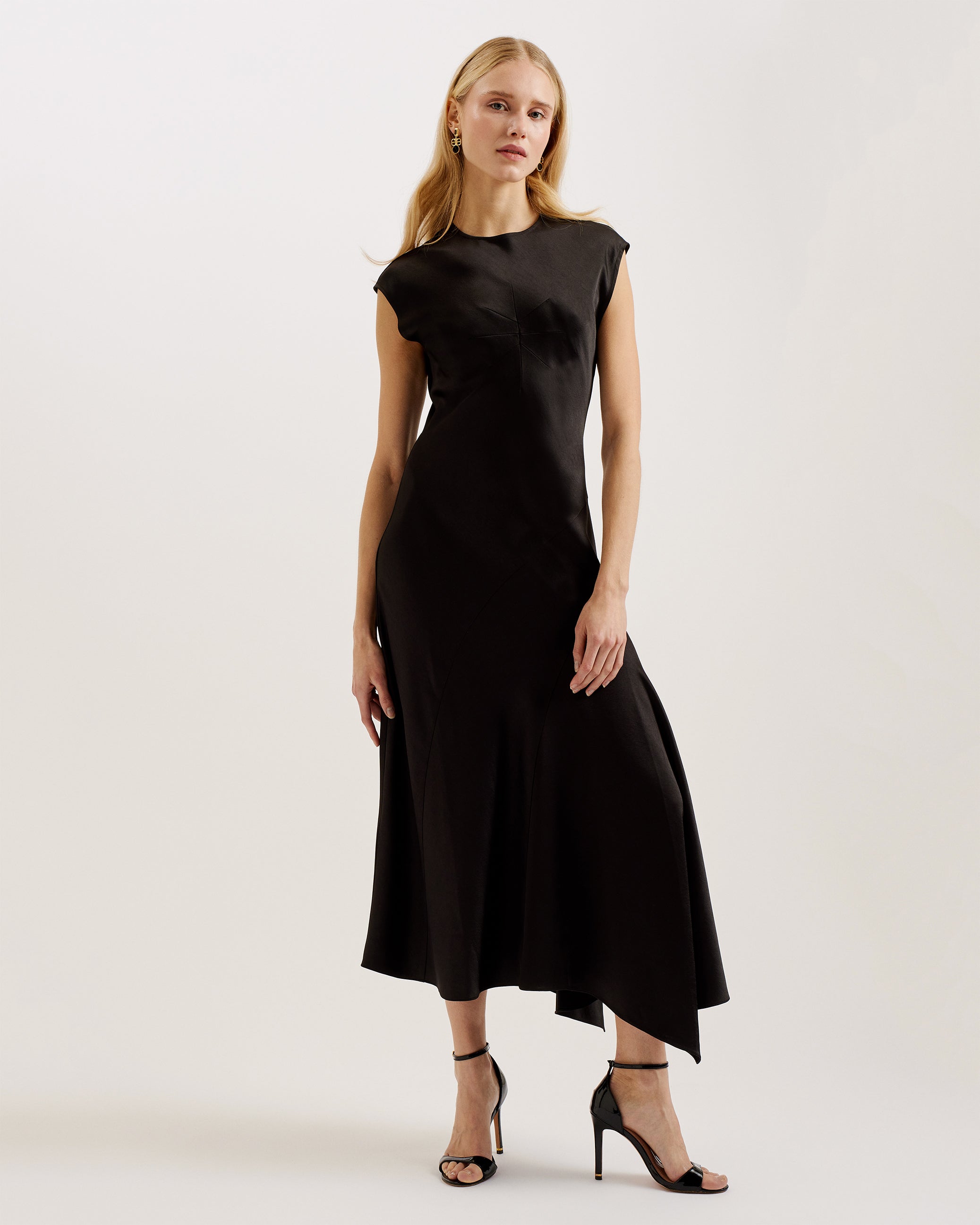 Frasia Asymmetric Midi Dress With Curved Seams Black