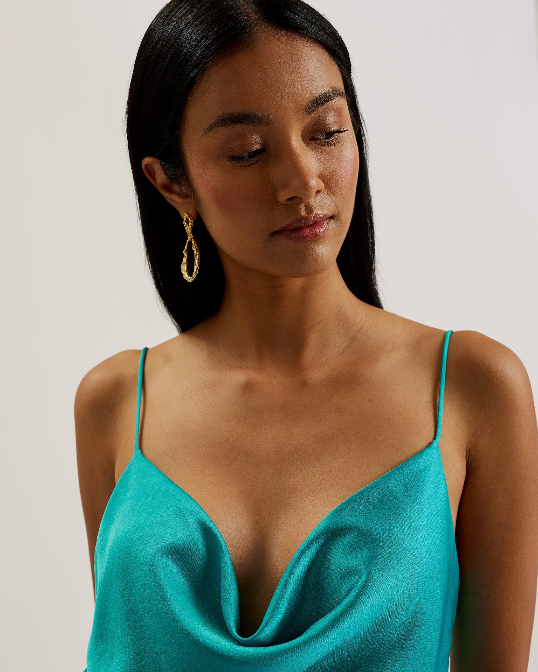 Kiti Satin Cowl Neck Cami Top Brt-Green