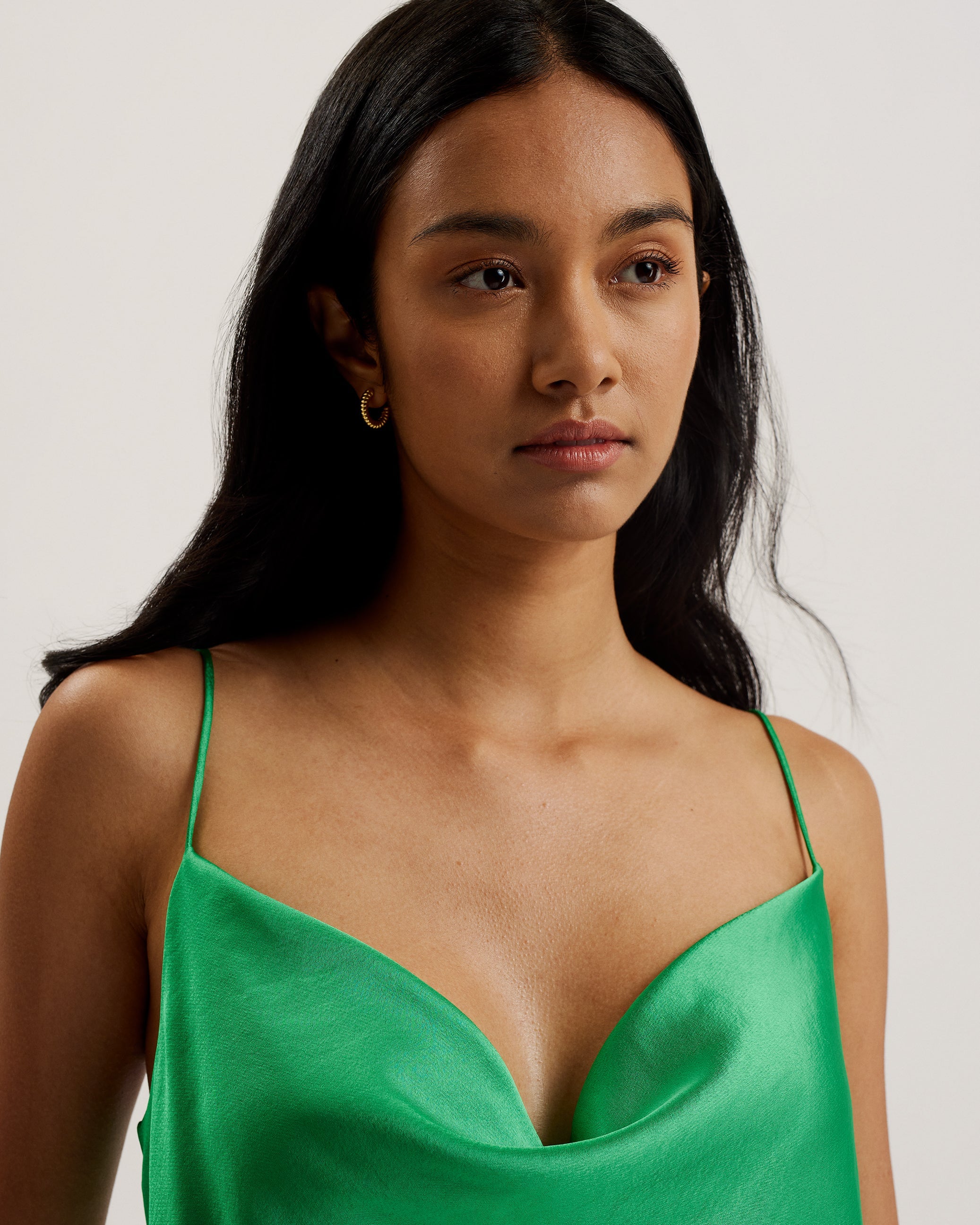 Kiti Satin Cowl Neck Cami Top Green