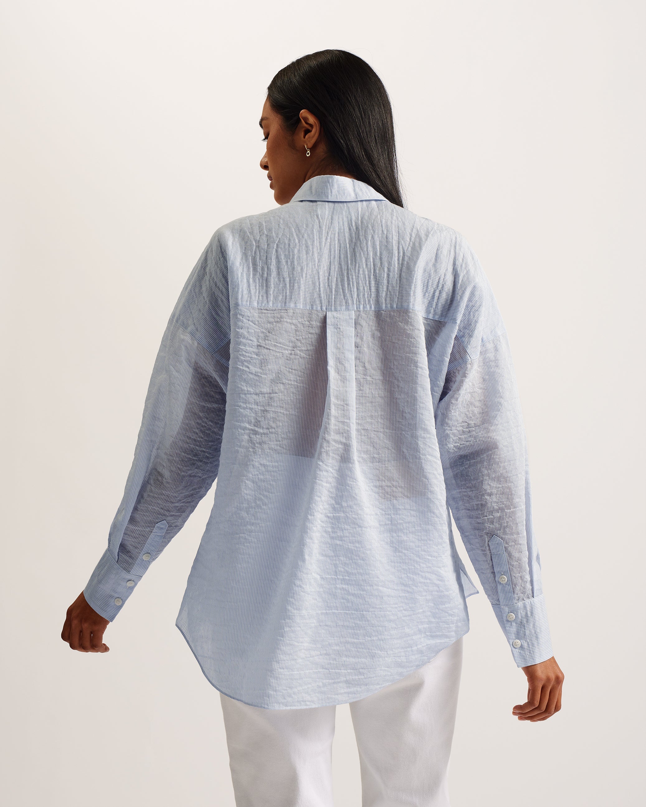 Puebla Pinstripe Oversized Long Sleeve Shirt White