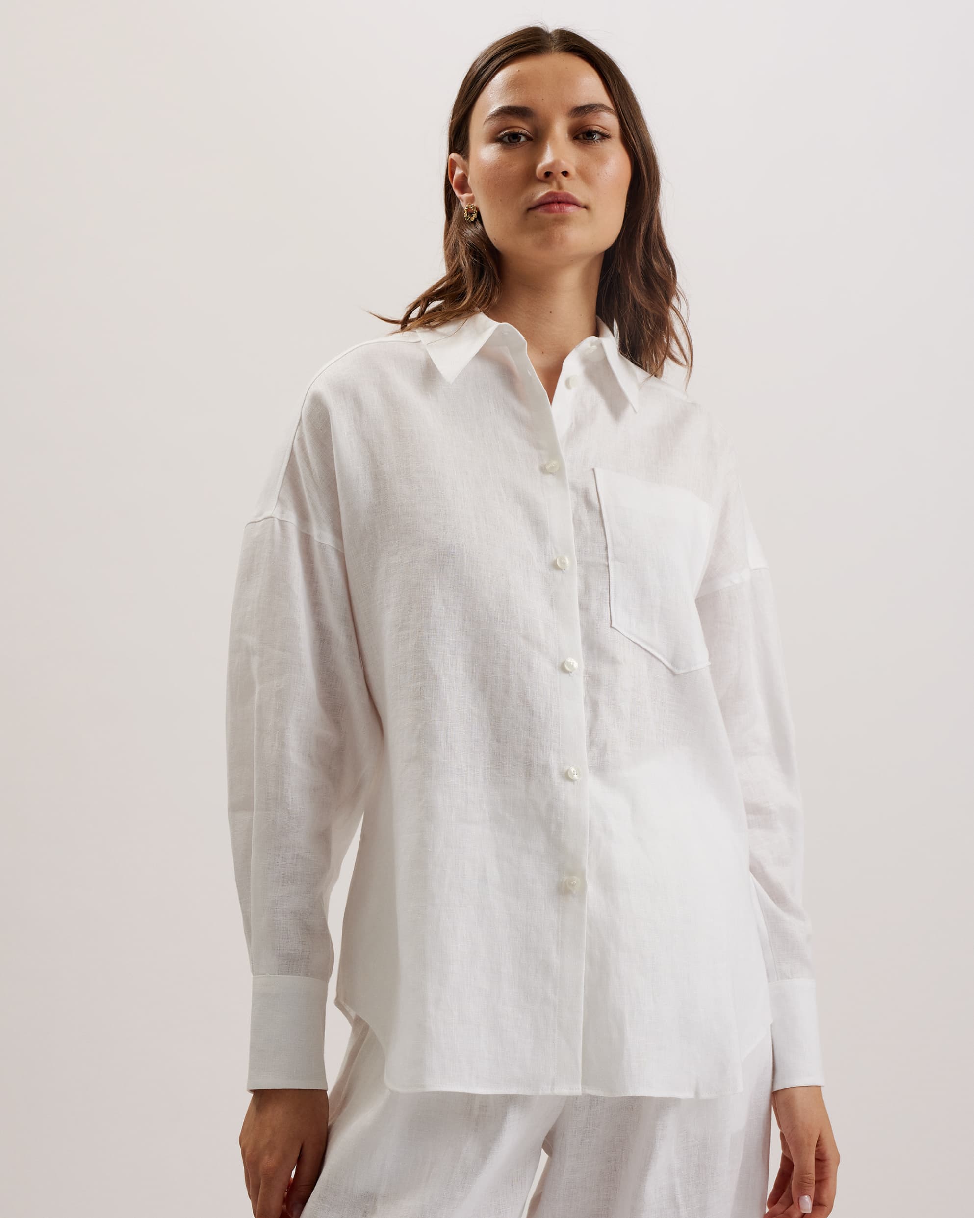 Toloca Oversized Longline Linen Shirt White