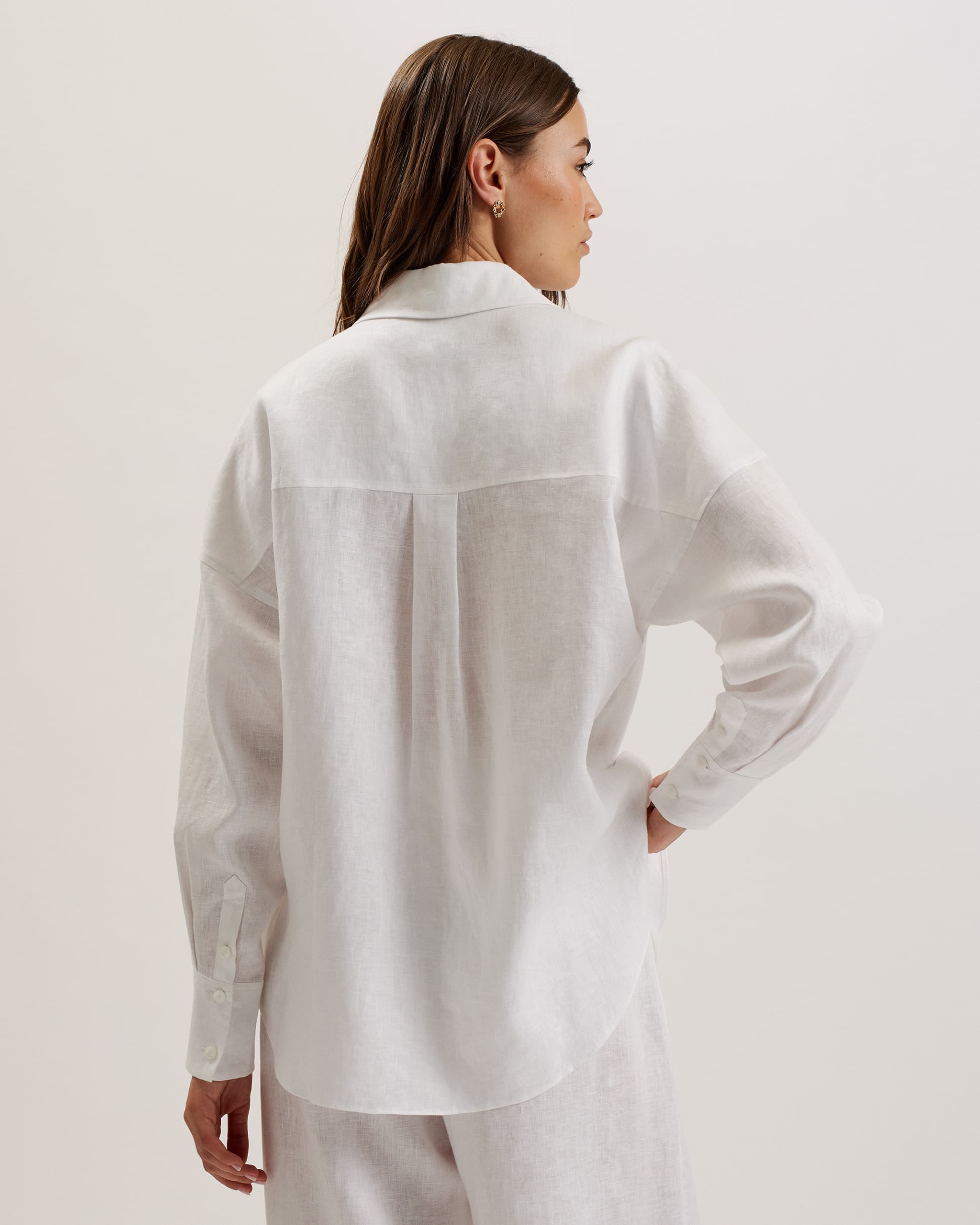 Toloca Oversized Longline Linen Shirt White