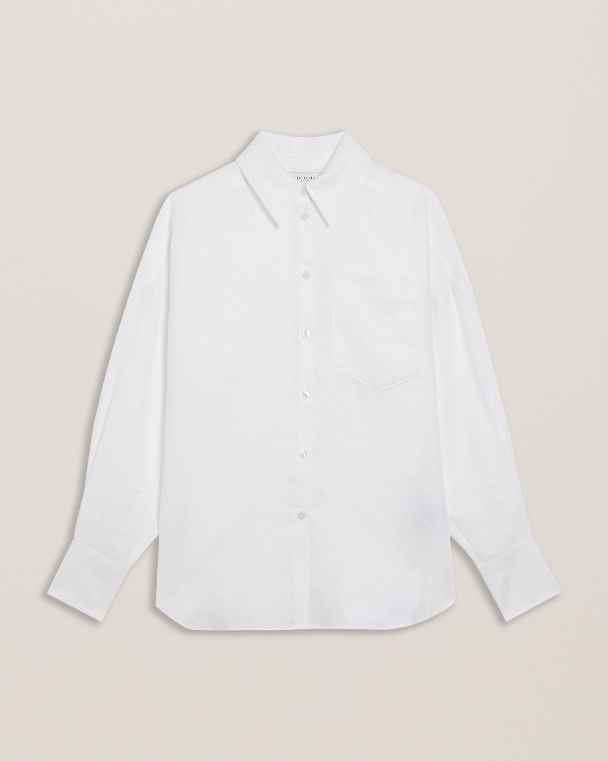 Toloca Oversized Longline Linen Shirt White