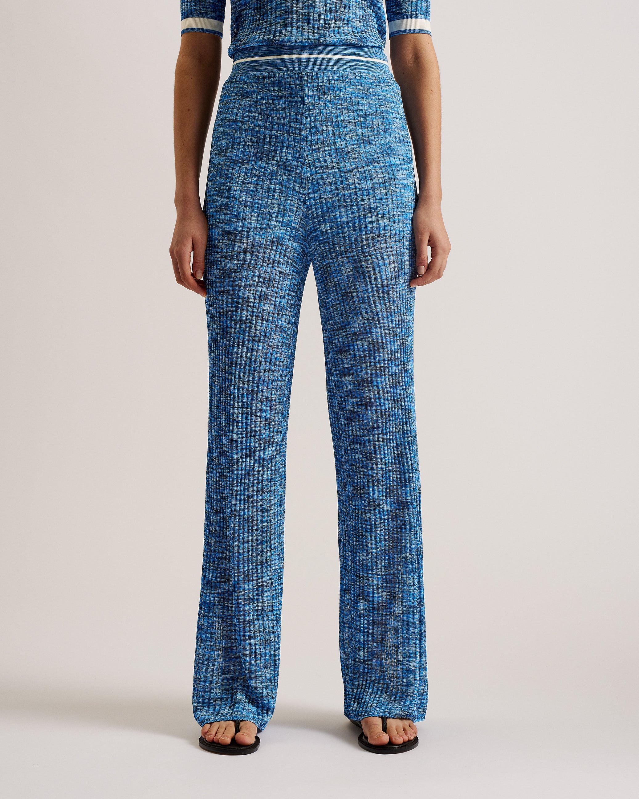 Yoana Wide Leg Ribbed Knit Trousers Blue