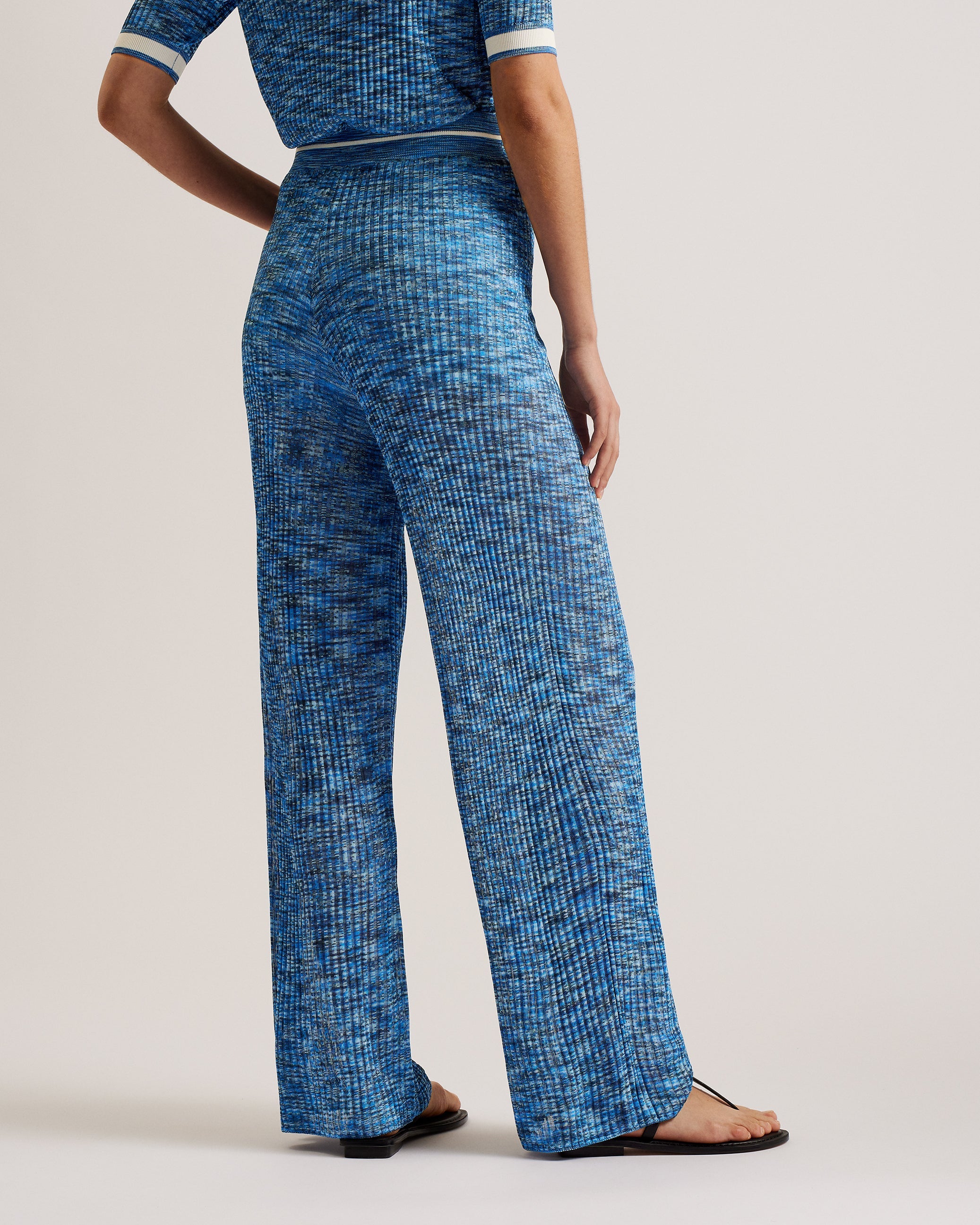 Yoana Wide Leg Ribbed Knit Trousers Blue