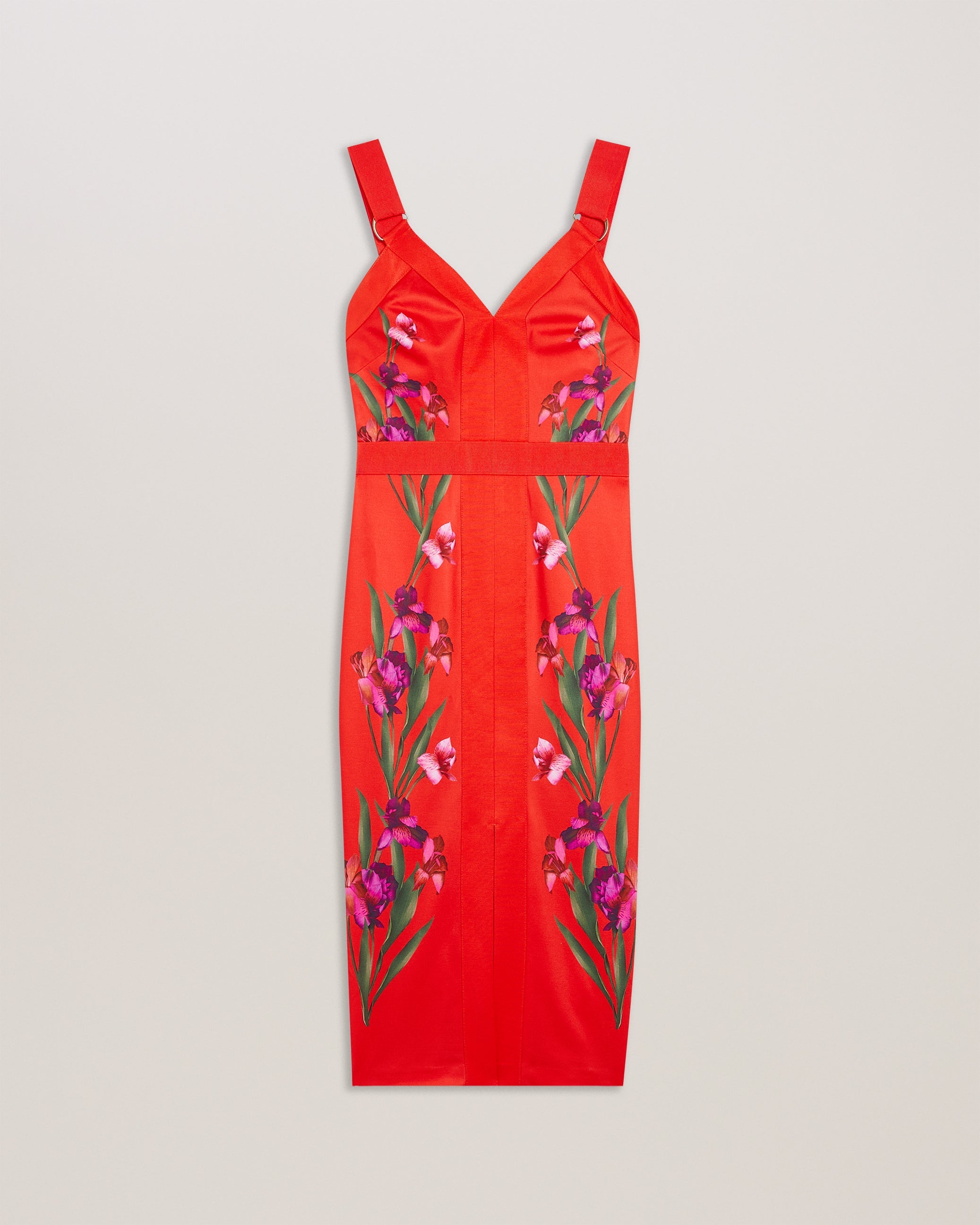 Maceio Printed Bodycon Midi Dress Brt-Red