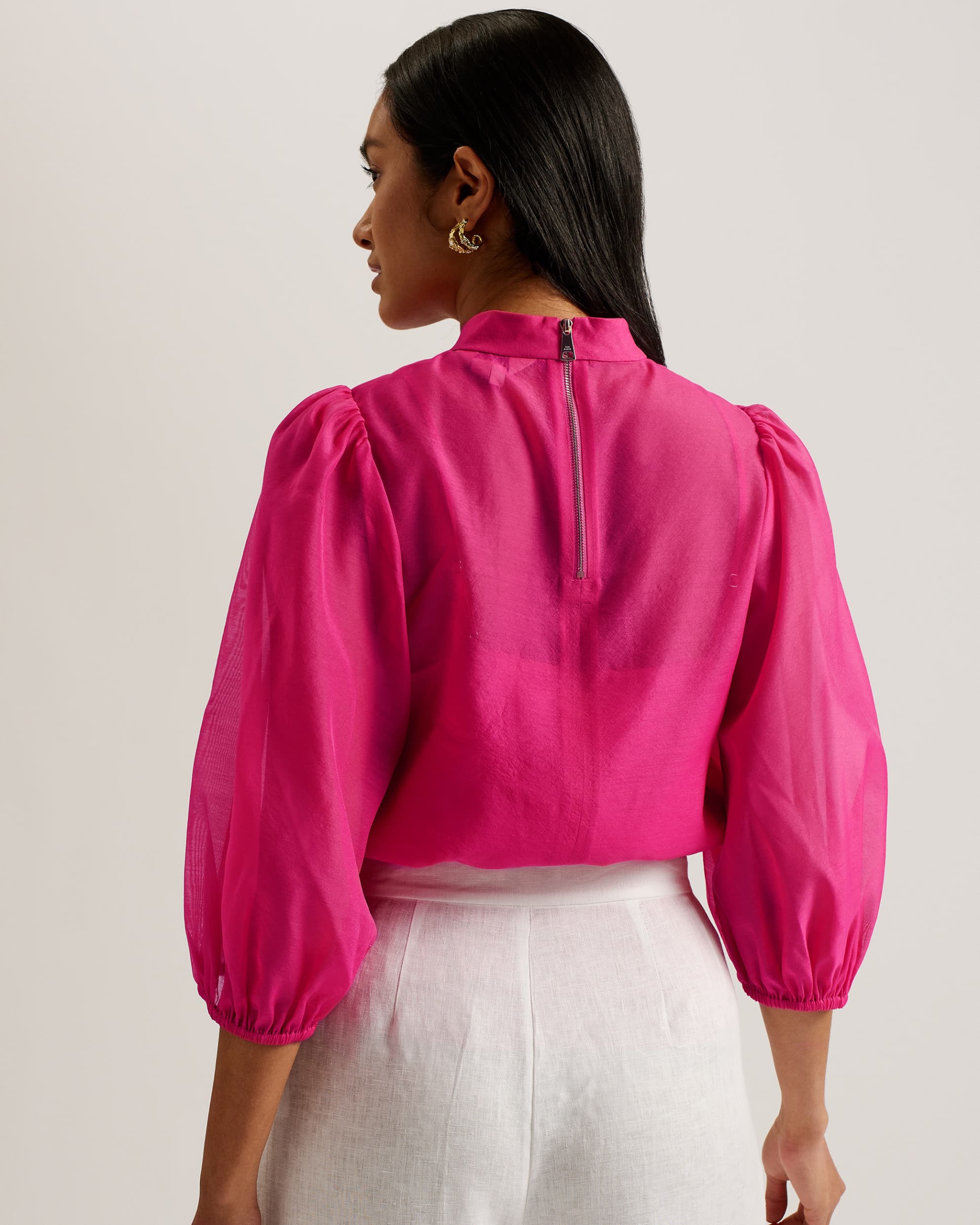 Frias Organza Balloon Sleeve Top Brt-Pink