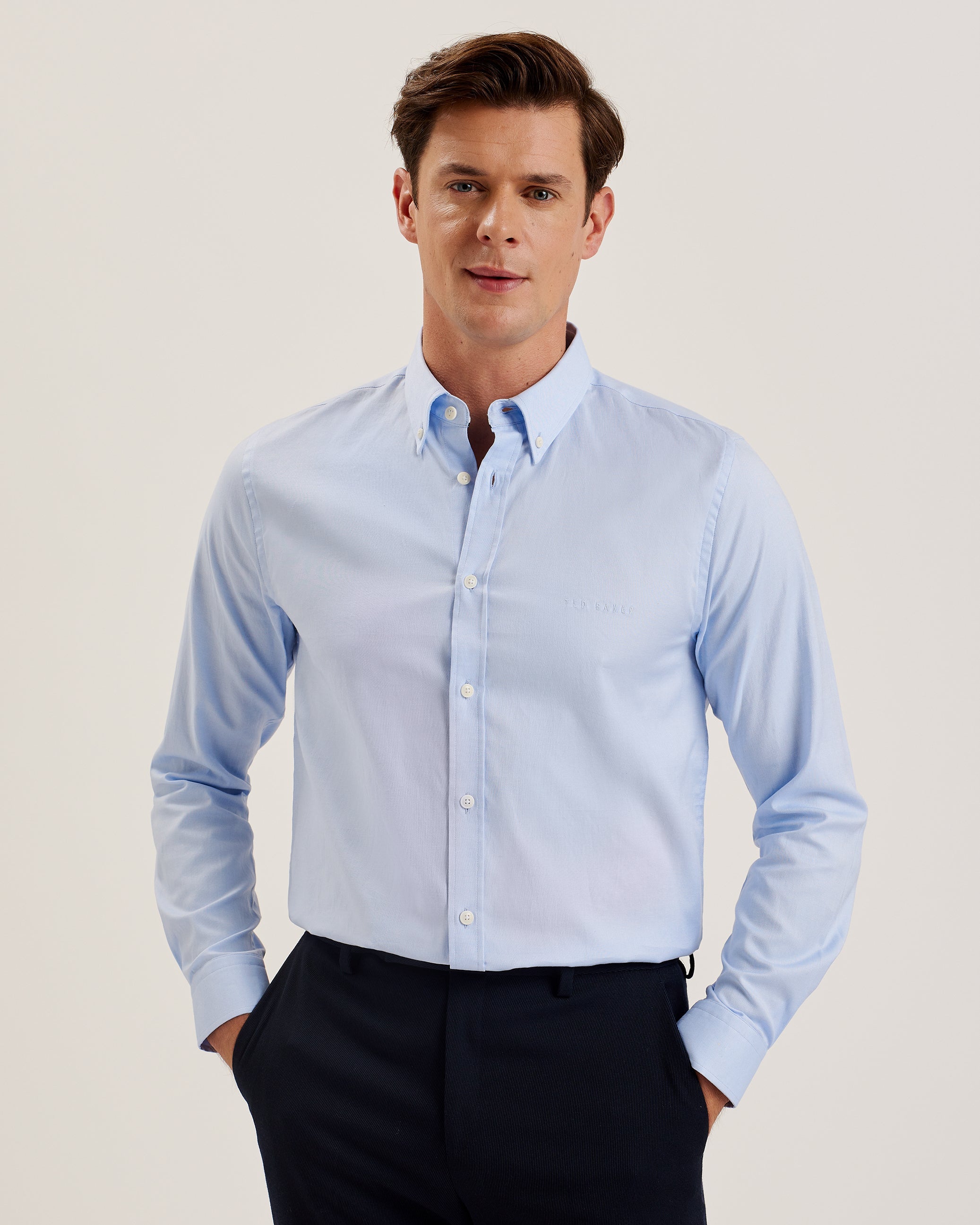 Allarde Long Sleeve Regular Branded Oxford Shirt Lt-Blue