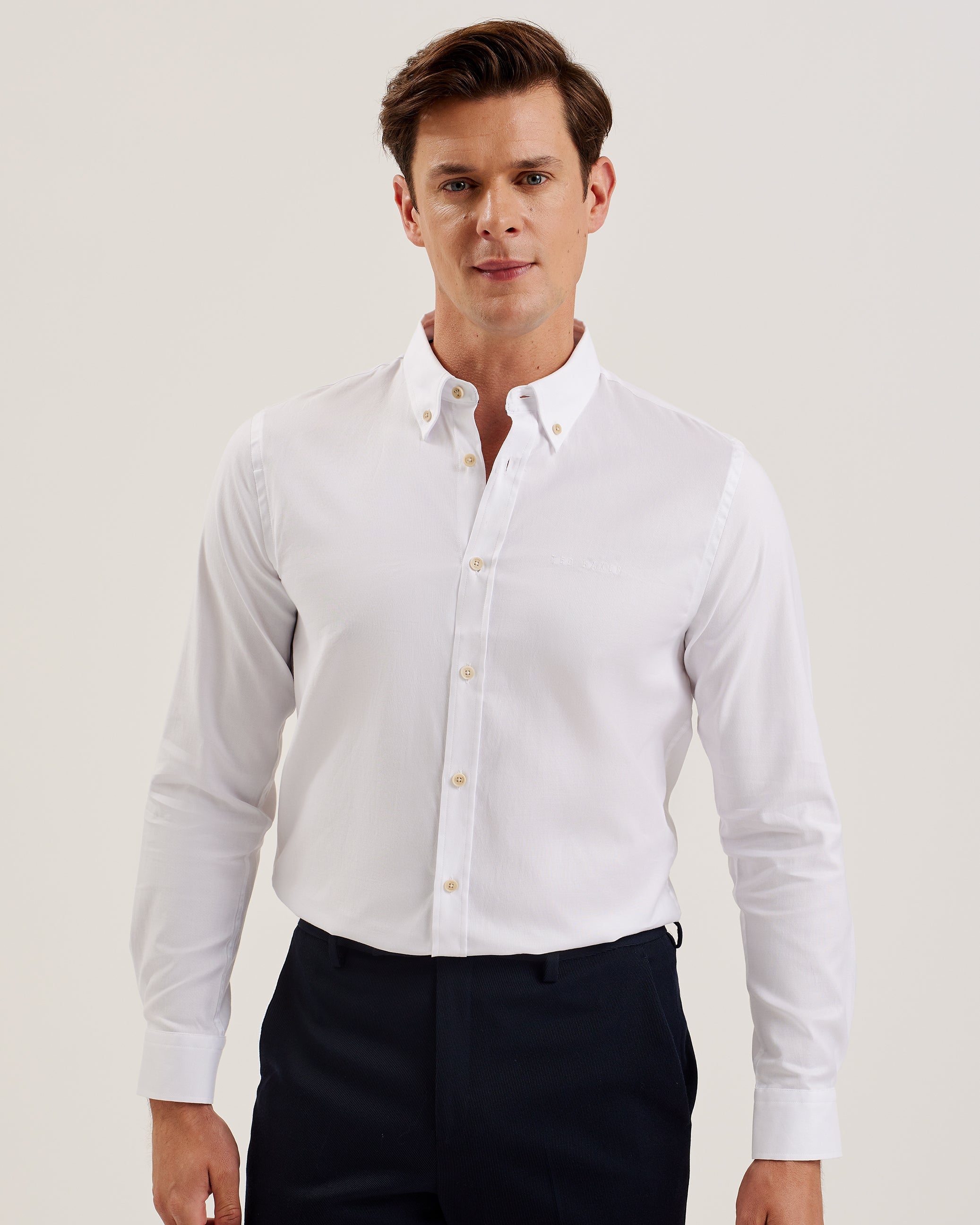 Allarde Long Sleeve Regular Branded Oxford Shirt White