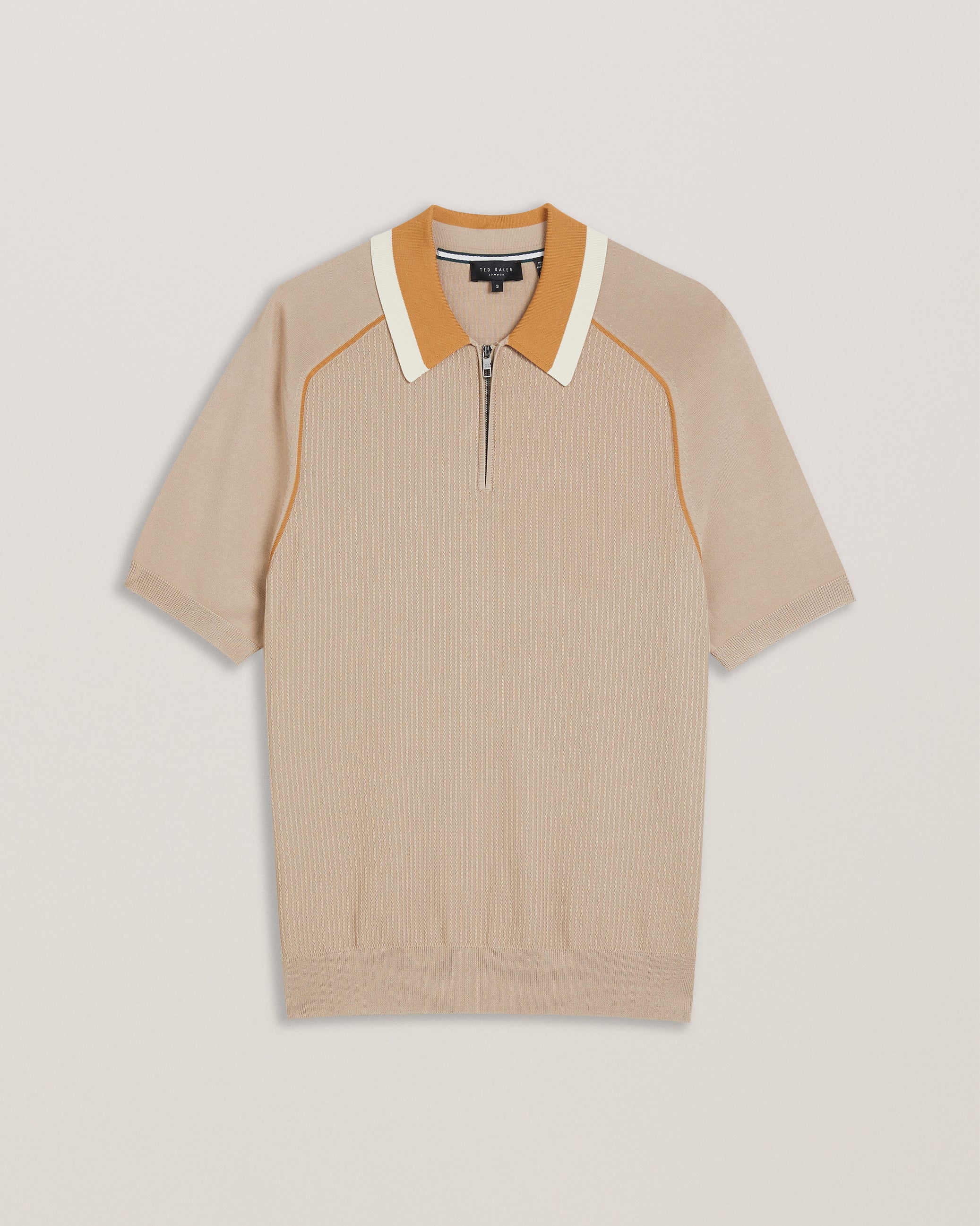 Paxto Ss Regular Textured Zip Polo Taupe