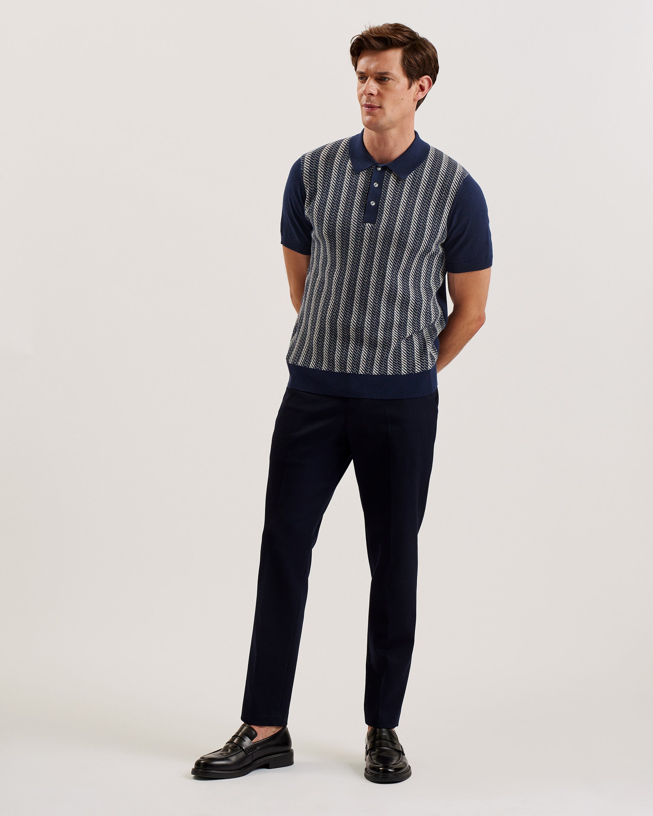 Dotiz Short Sleeve Regular Jacquard Polo Navy