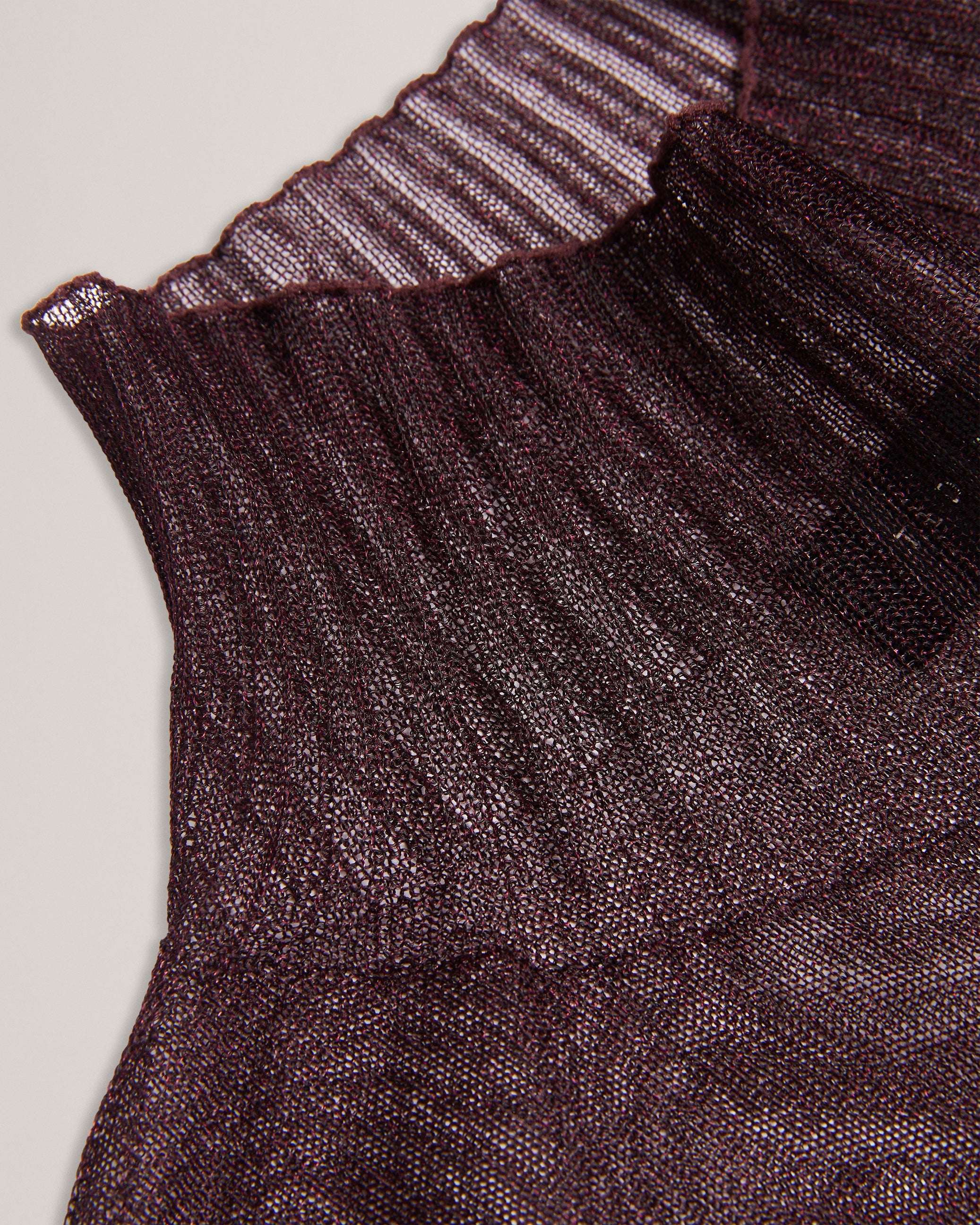 Taylaw Sheer Funnel Neck Top With Knitted Cami Dk-Red