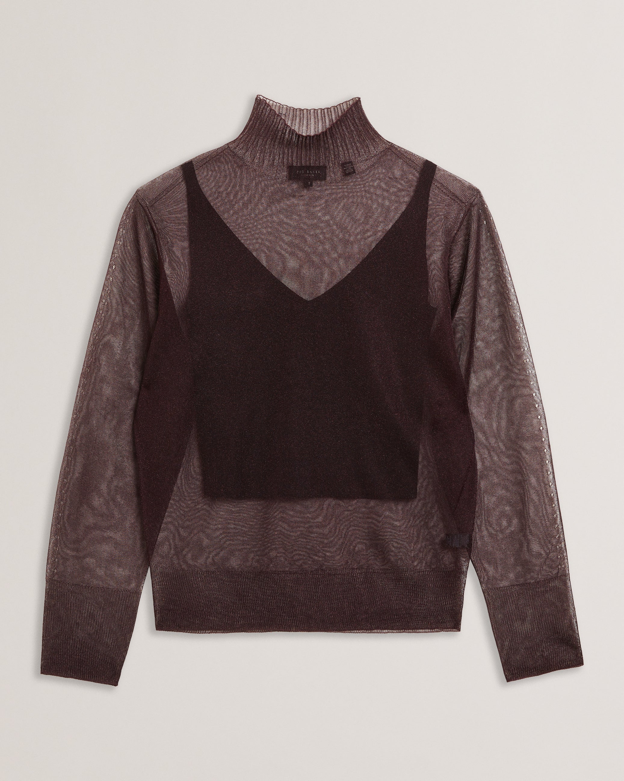 Taylaw Sheer Funnel Neck Top With Knitted Cami Dk-Red