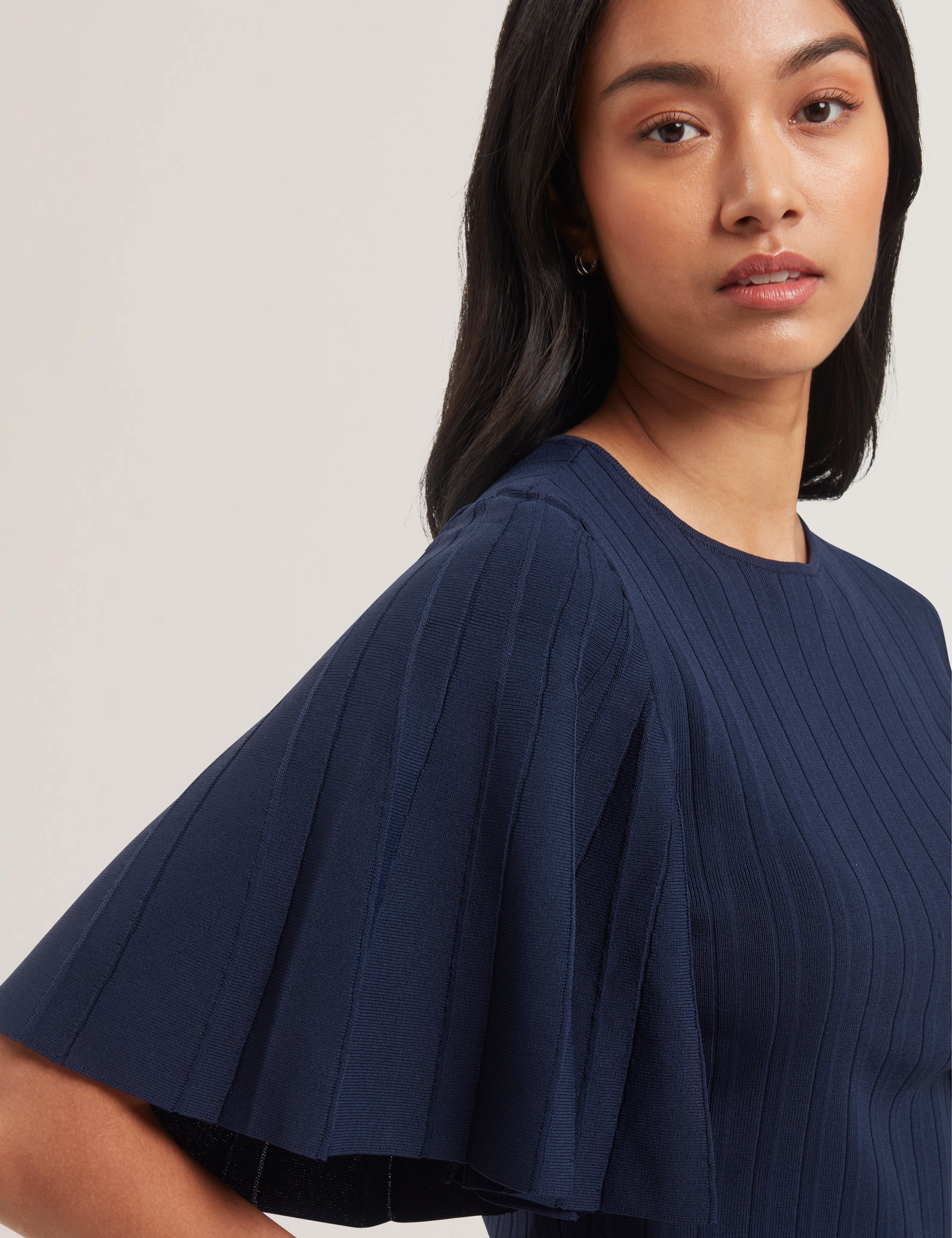 Iivanna Crew Neck Fluted Sleeve Knit Top Navy