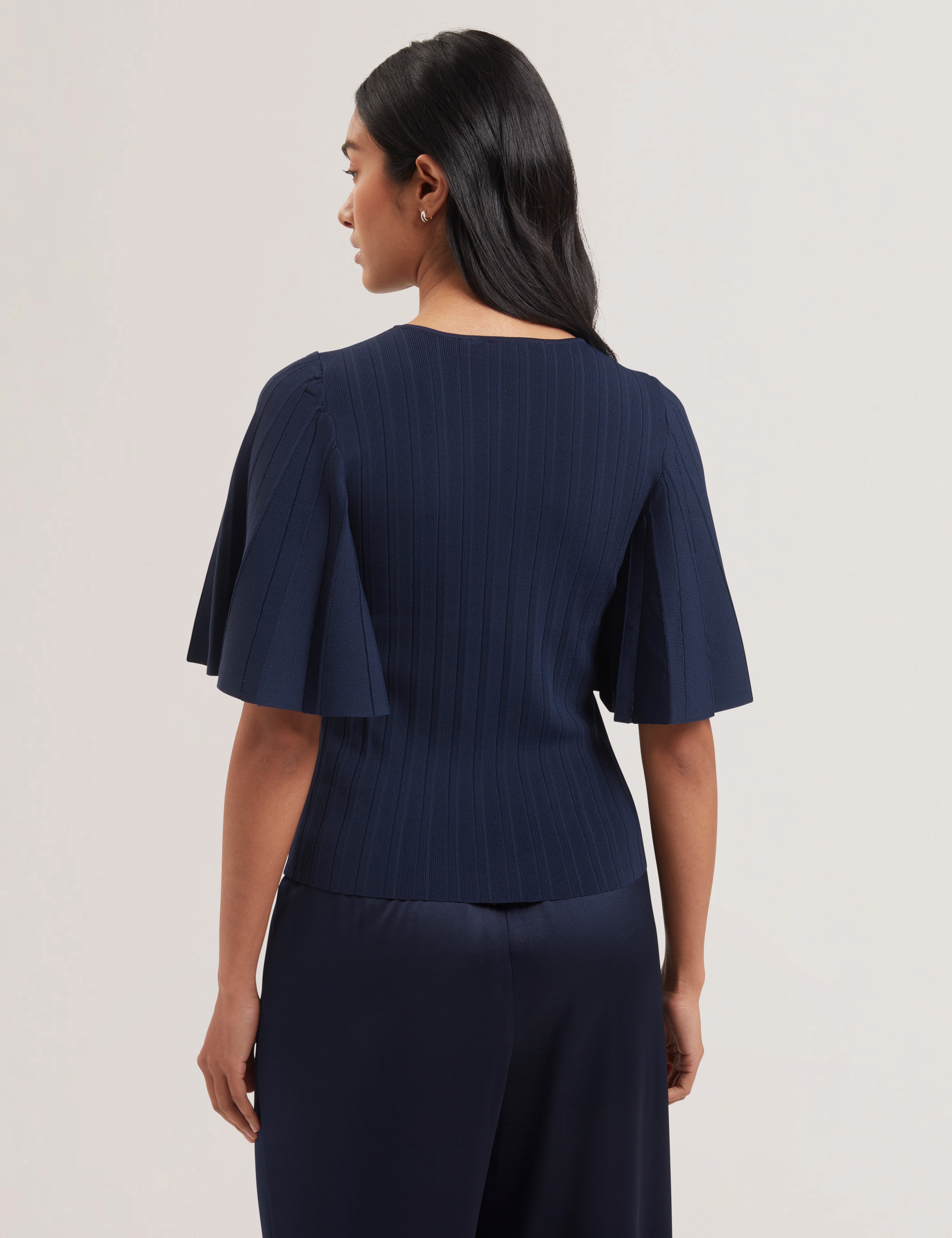 Iivanna Crew Neck Fluted Sleeve Knit Top Navy