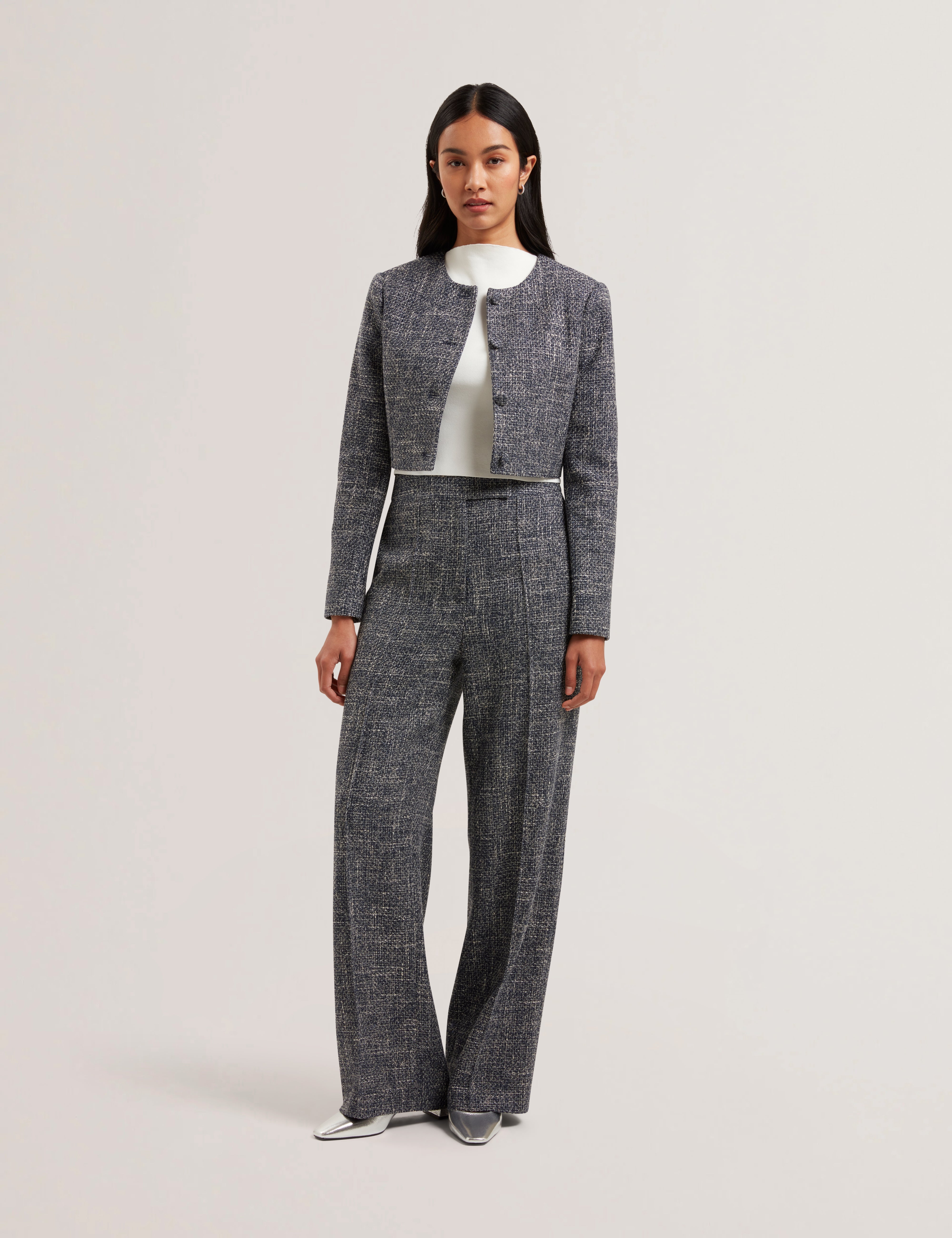 Sumi Cropped Boucle Fitted Jacket Navy