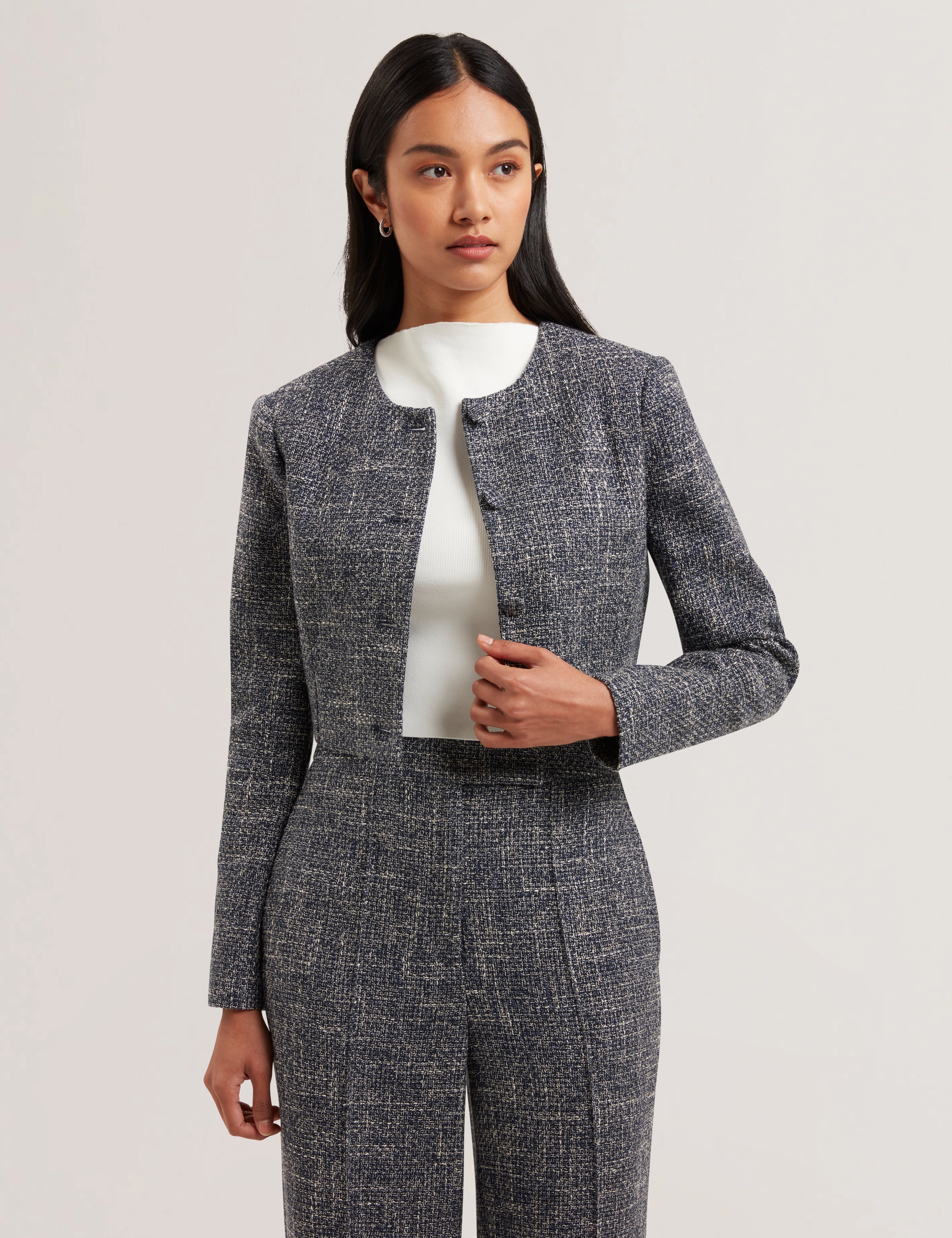 Sumi Cropped Boucle Fitted Jacket Navy