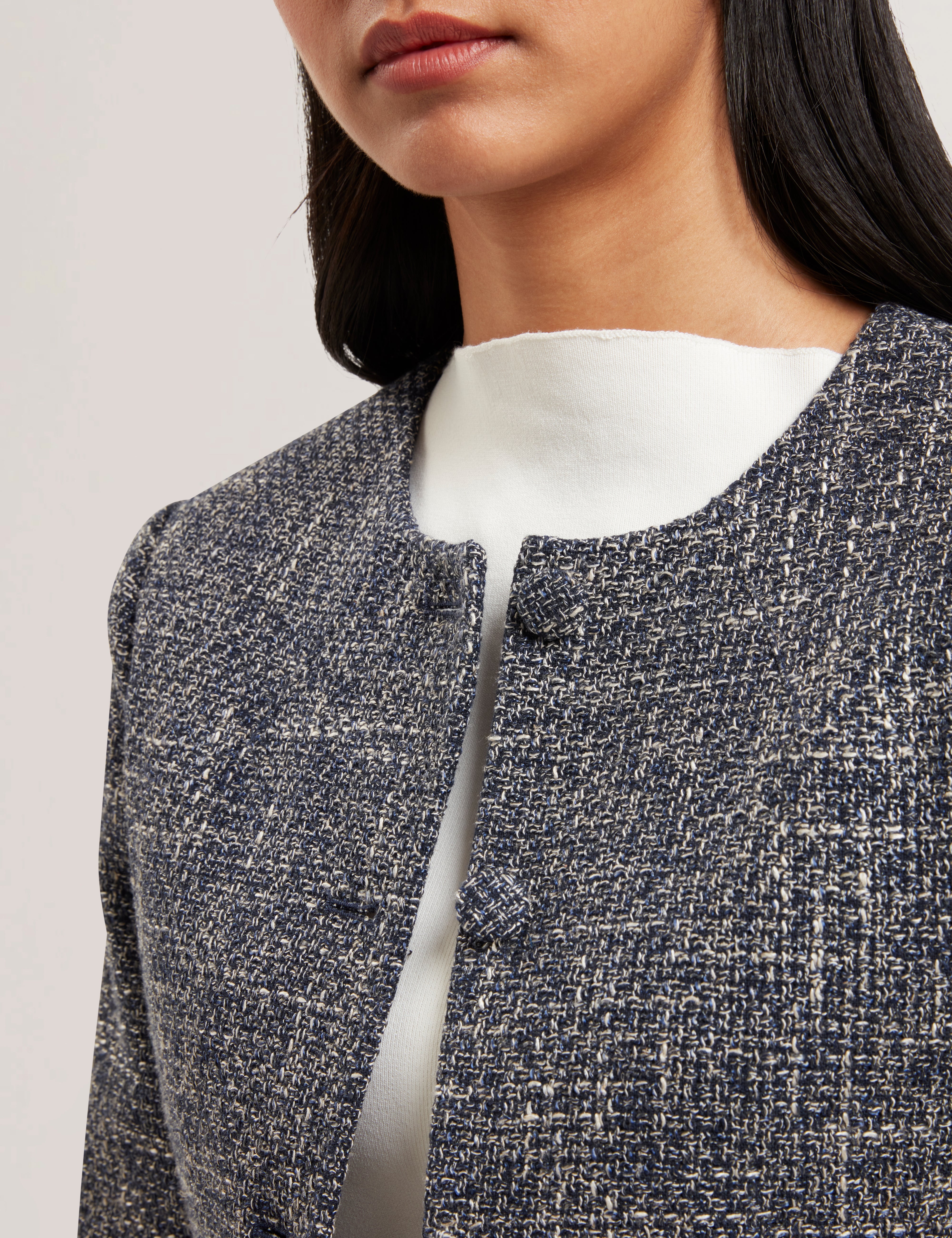 Sumi Cropped Boucle Fitted Jacket Navy