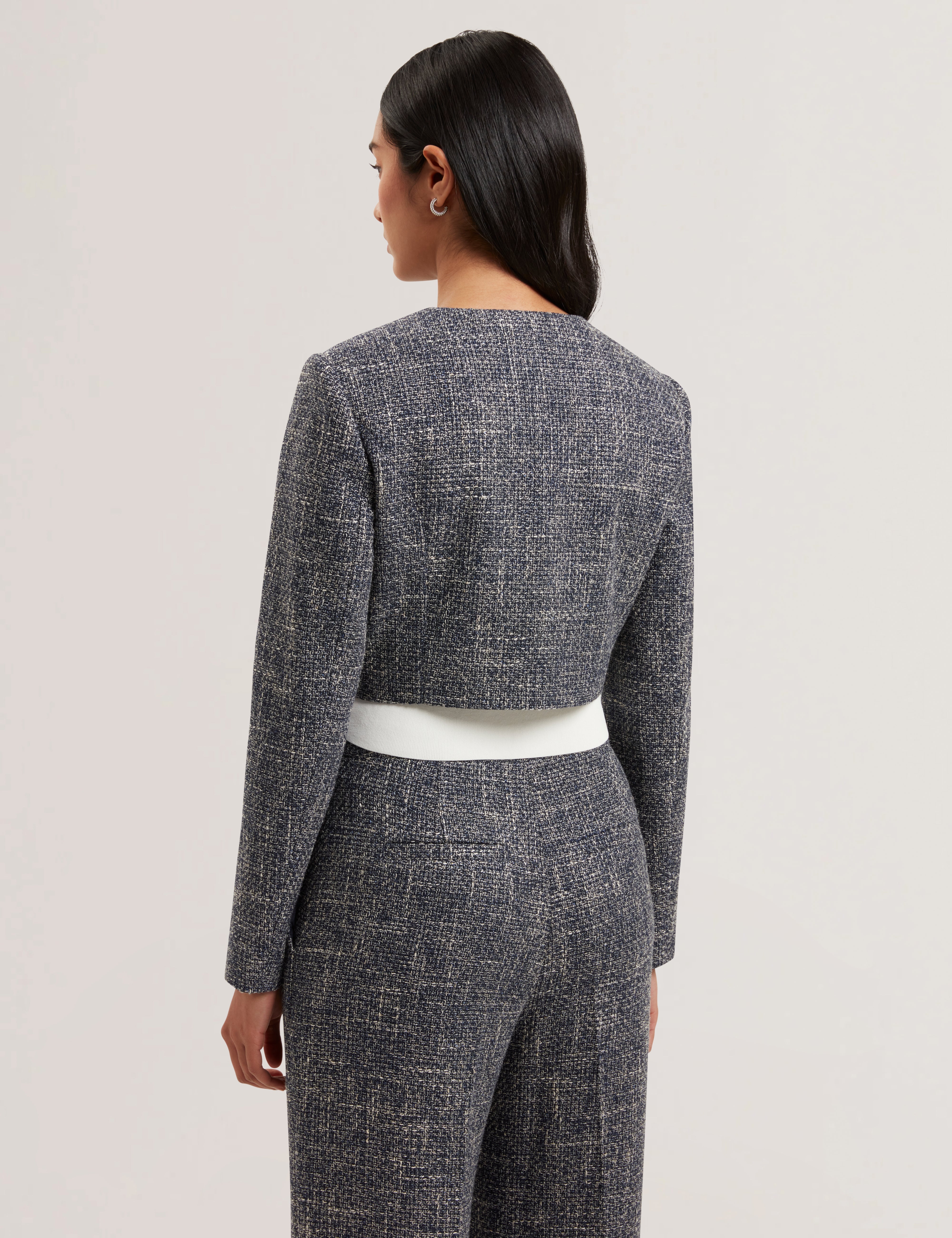Sumi Cropped Boucle Fitted Jacket Navy