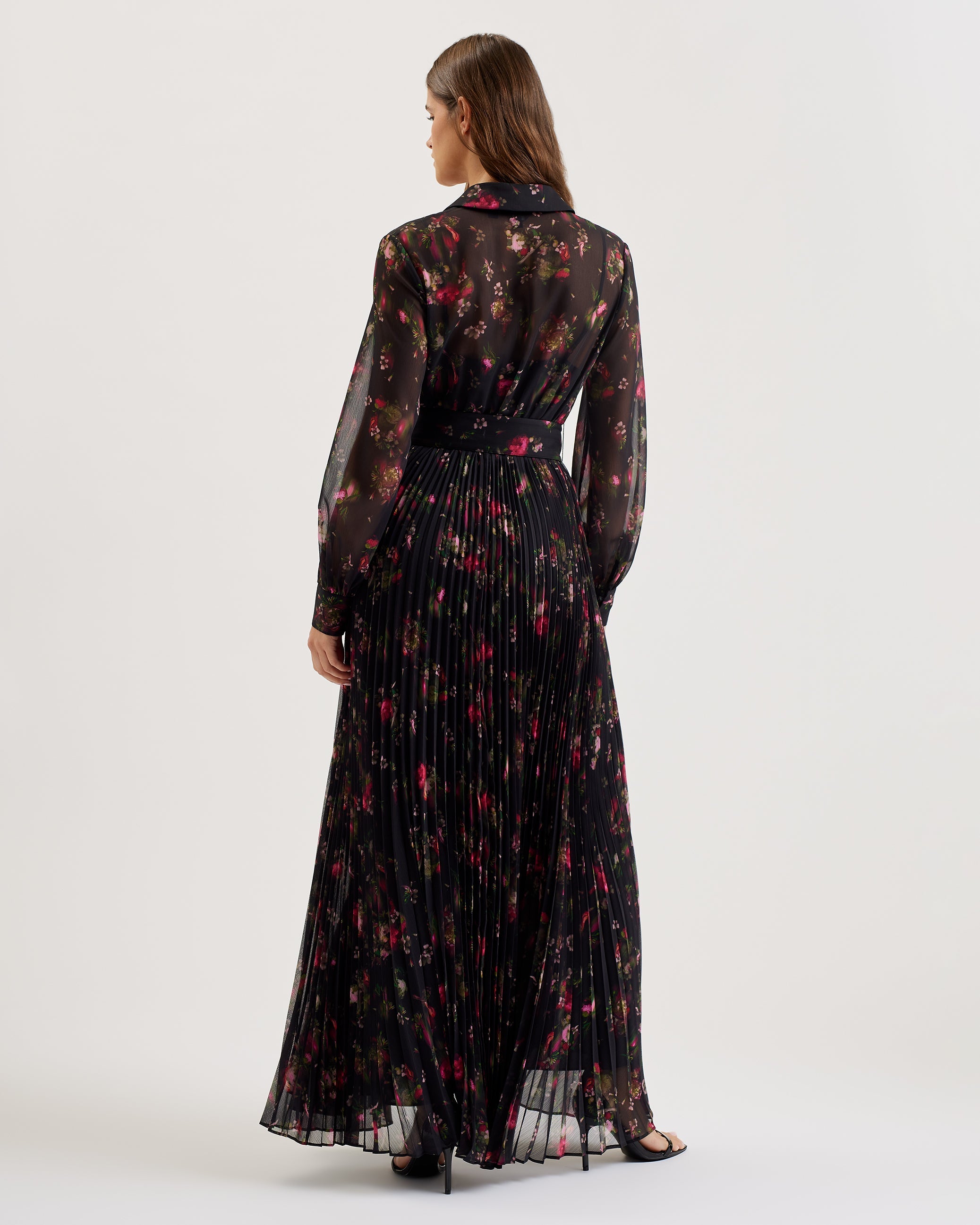 Ceiba Printed Maxi Shirt Dress Black