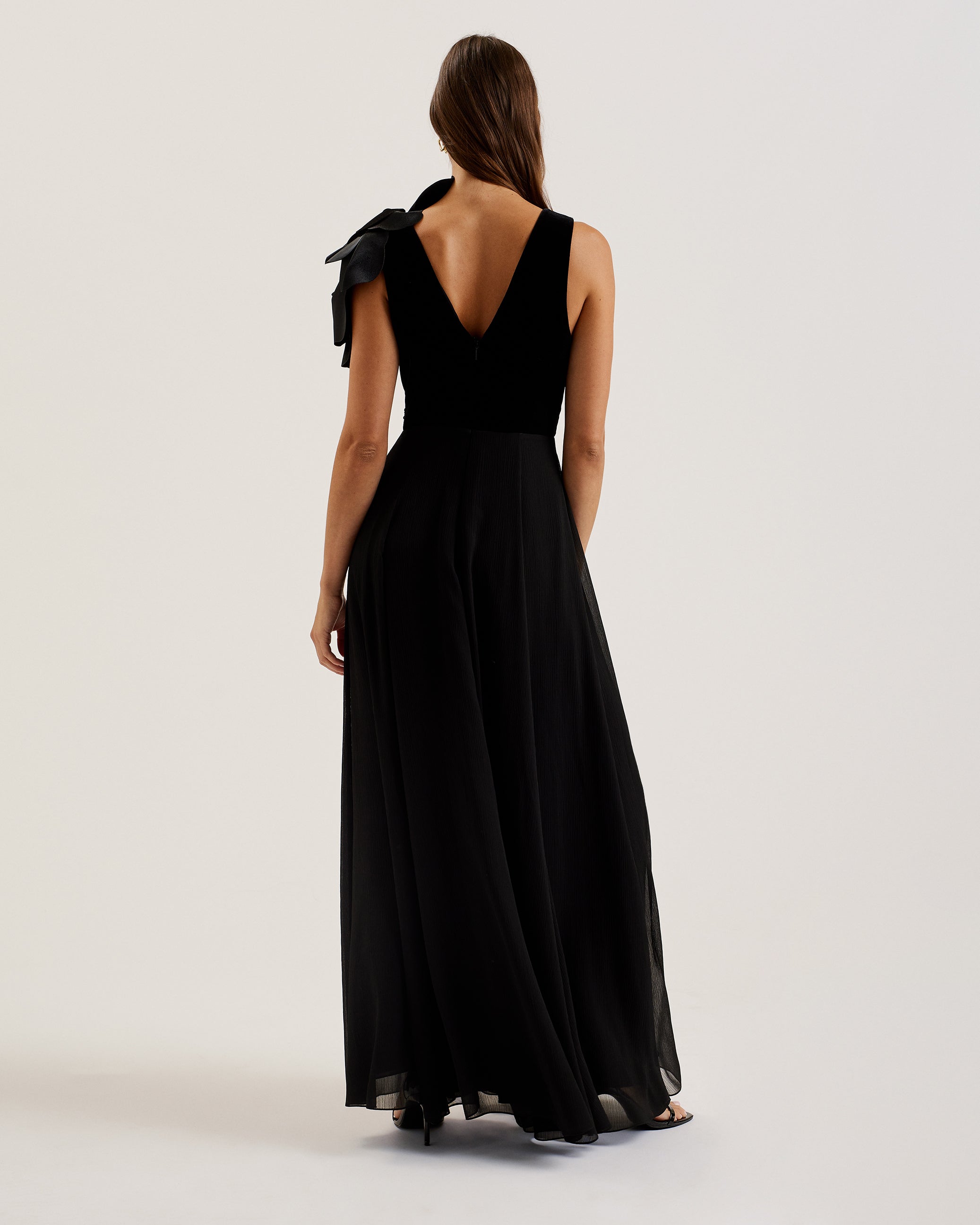 Beira Corsage Detail Maxi Dress With Front Slit Black