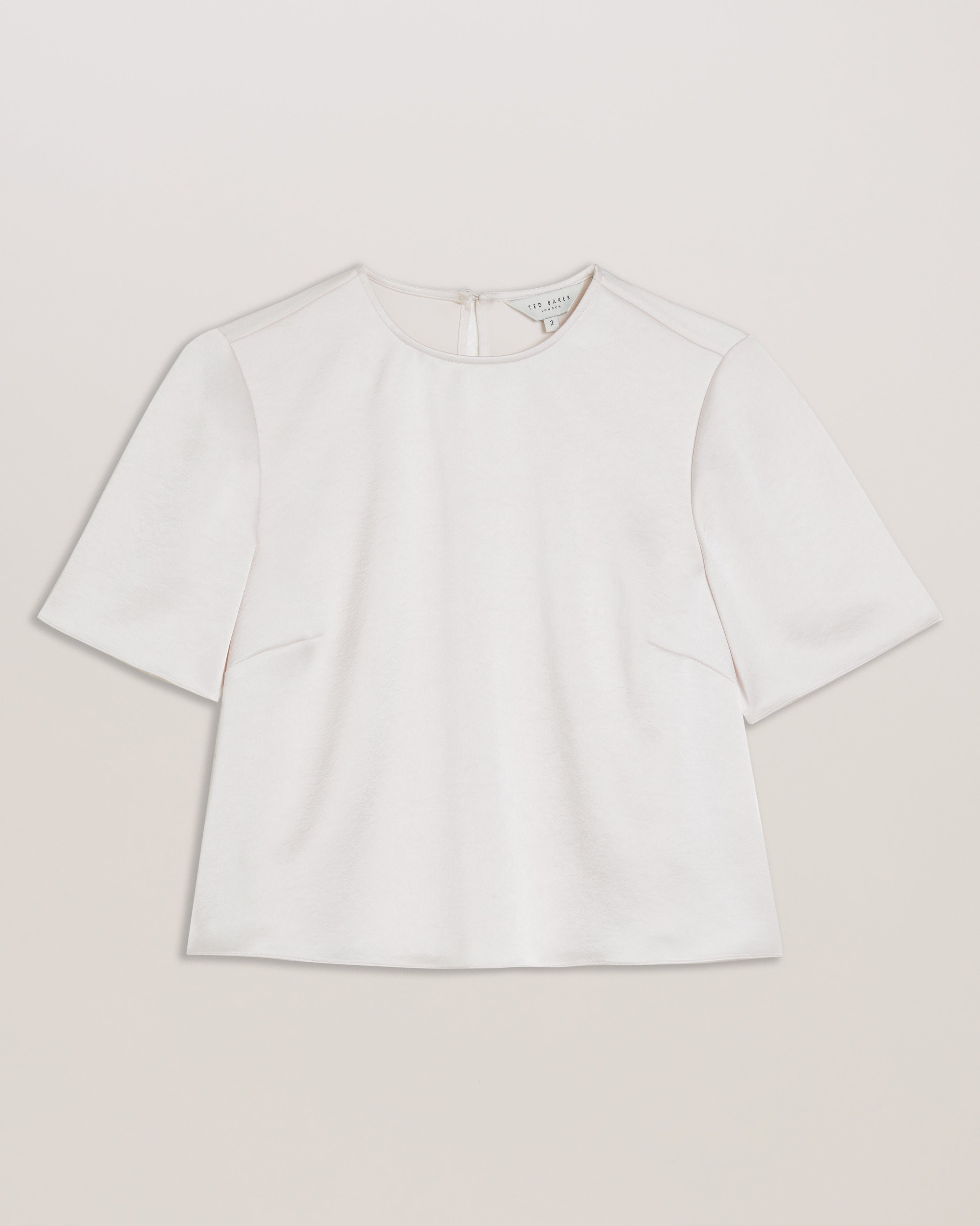 Siroi Short Sleeve Satin Crew Neck Top Ivory