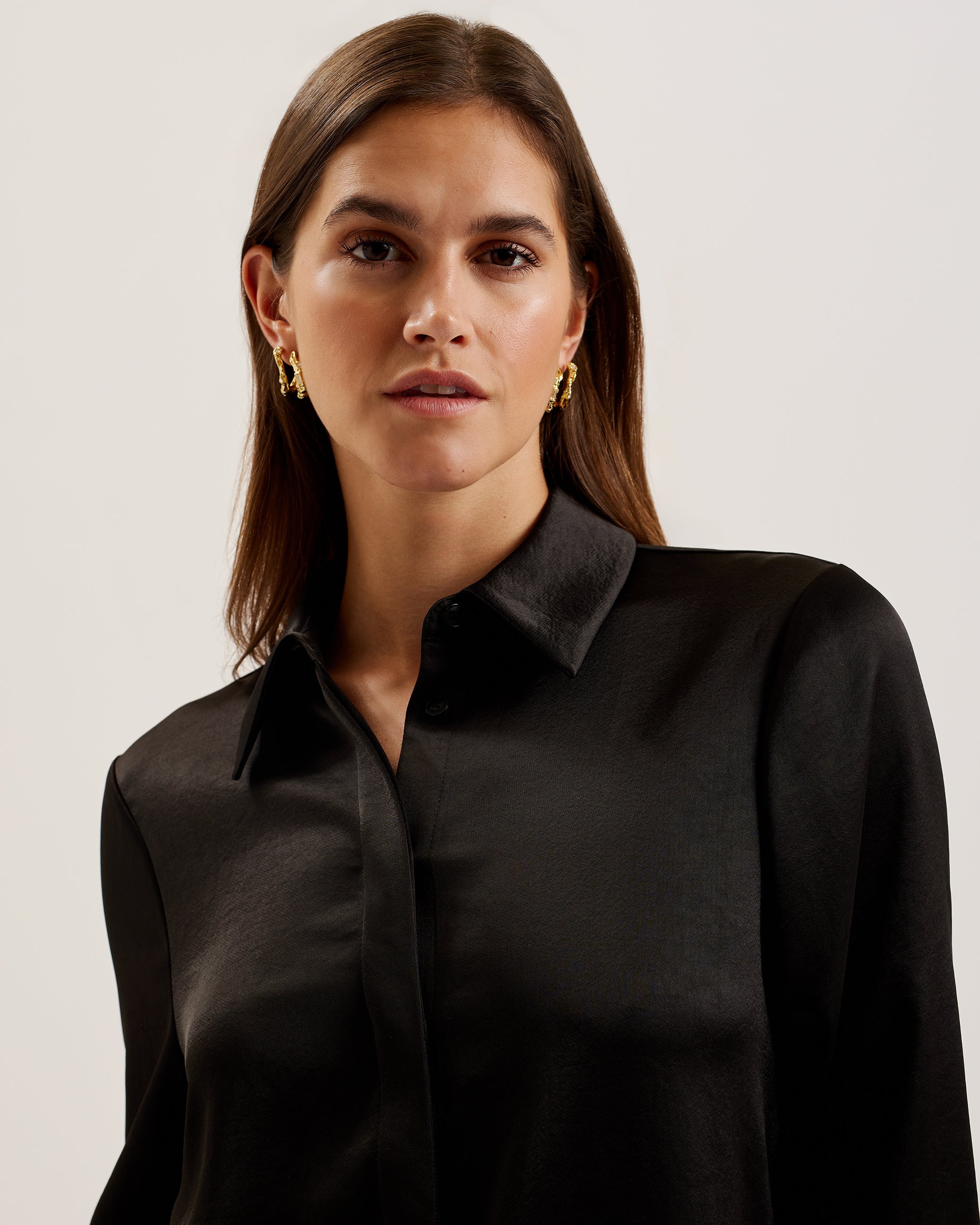 Sonora Long Line Satin Shirt Black