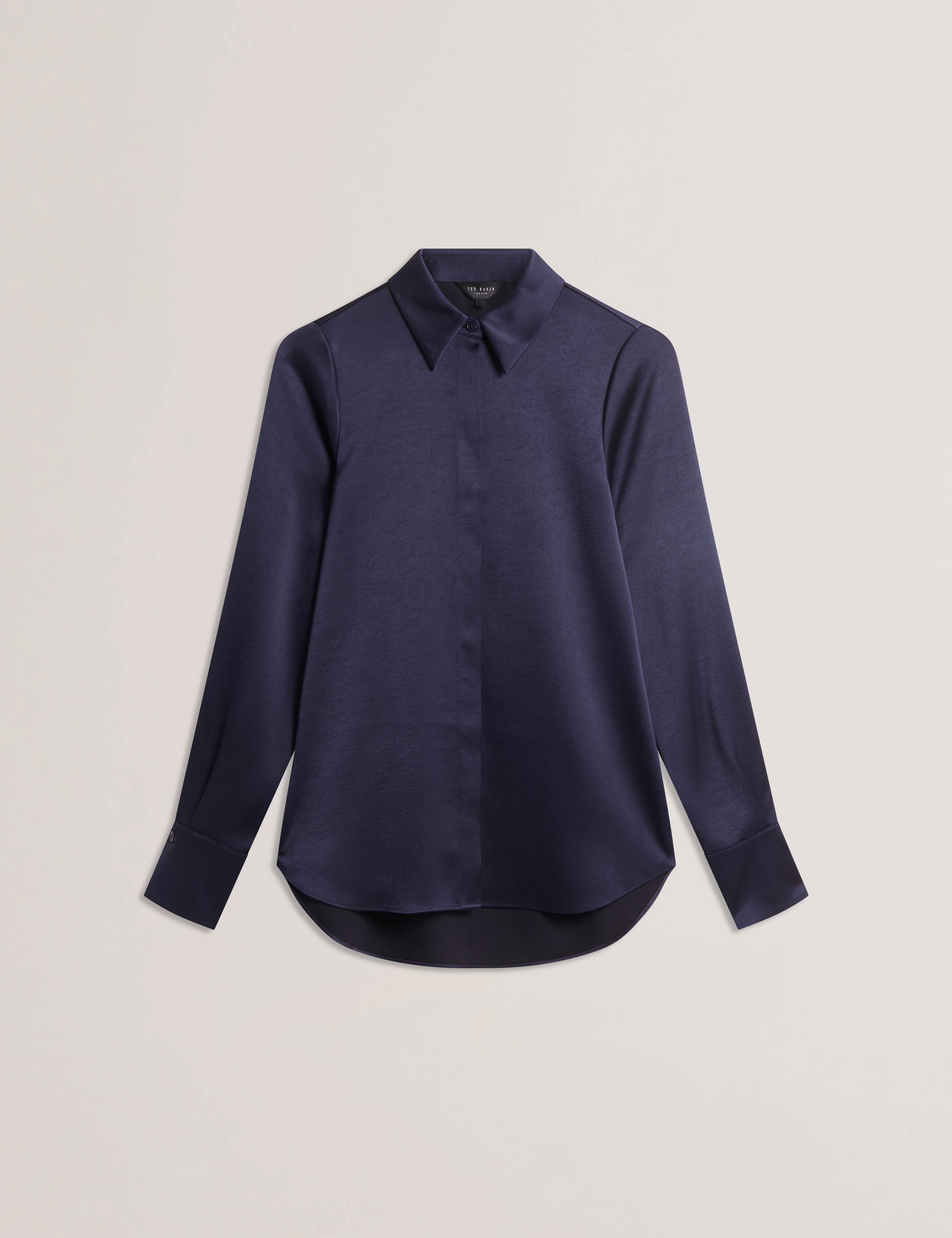 Sonora Long Line Satin Shirt Navy