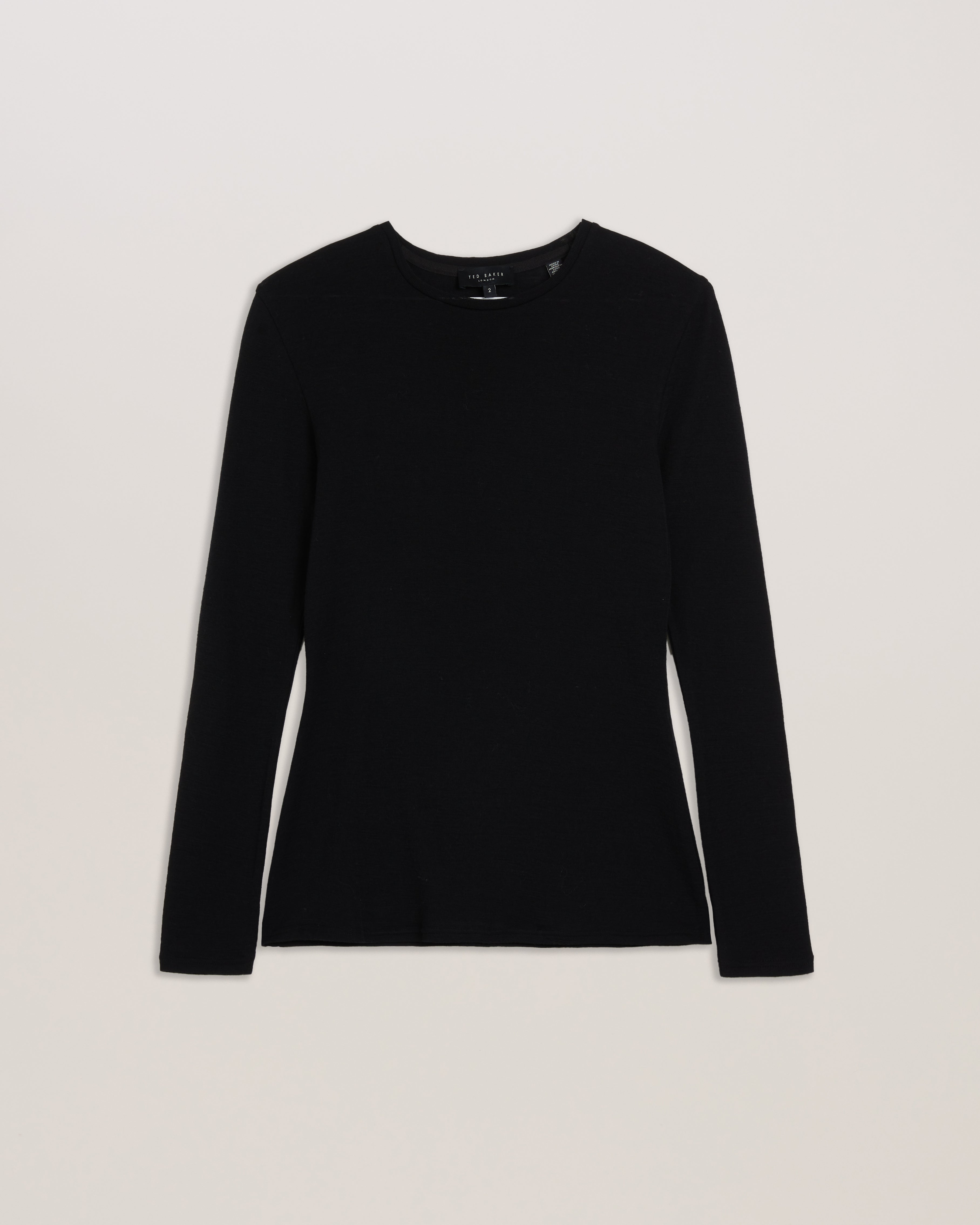 Stephni Crew Neck Wool Jersey Long Sleeve Top Black