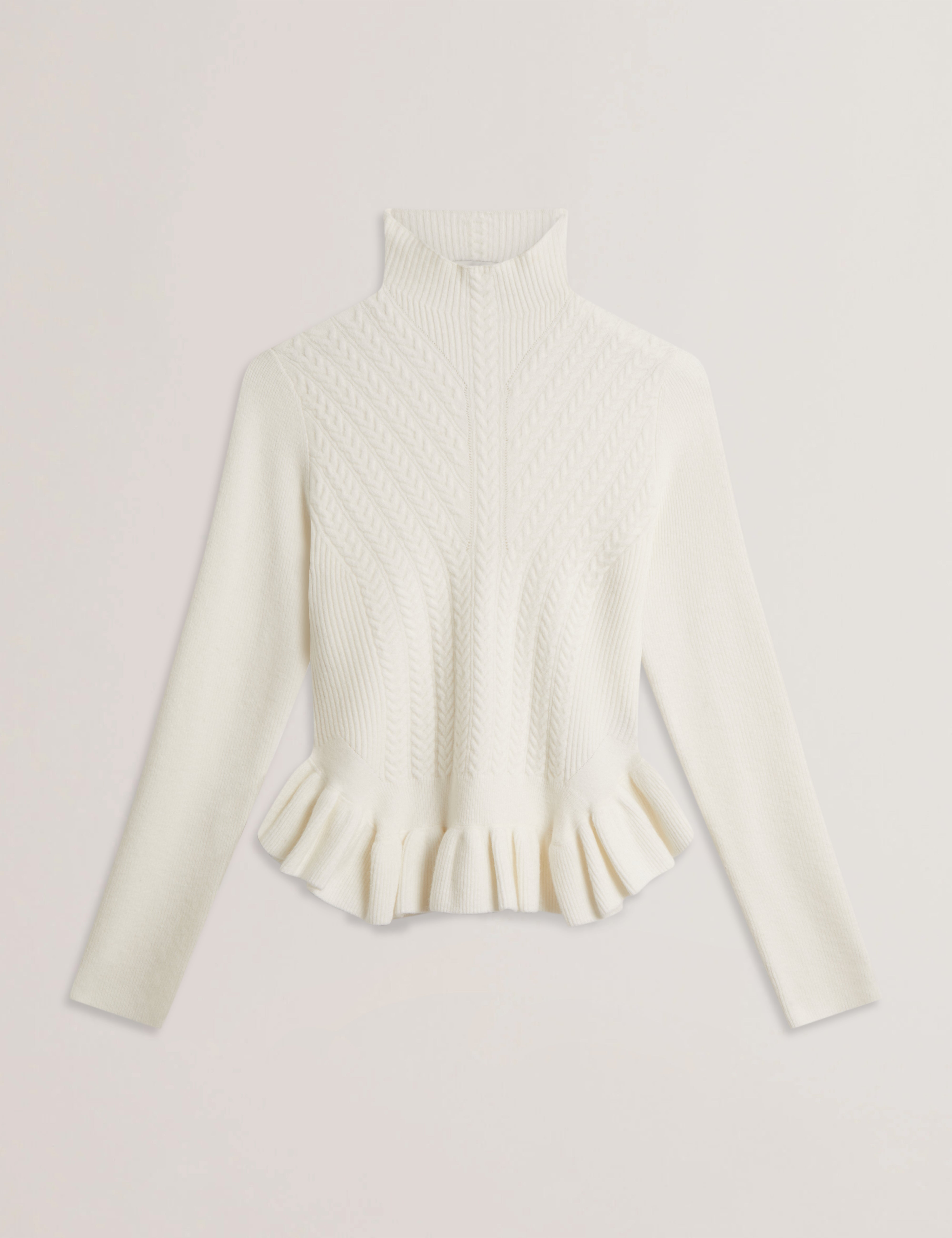 Violha Cropped Peplum Cable Knit Sweater Ivory