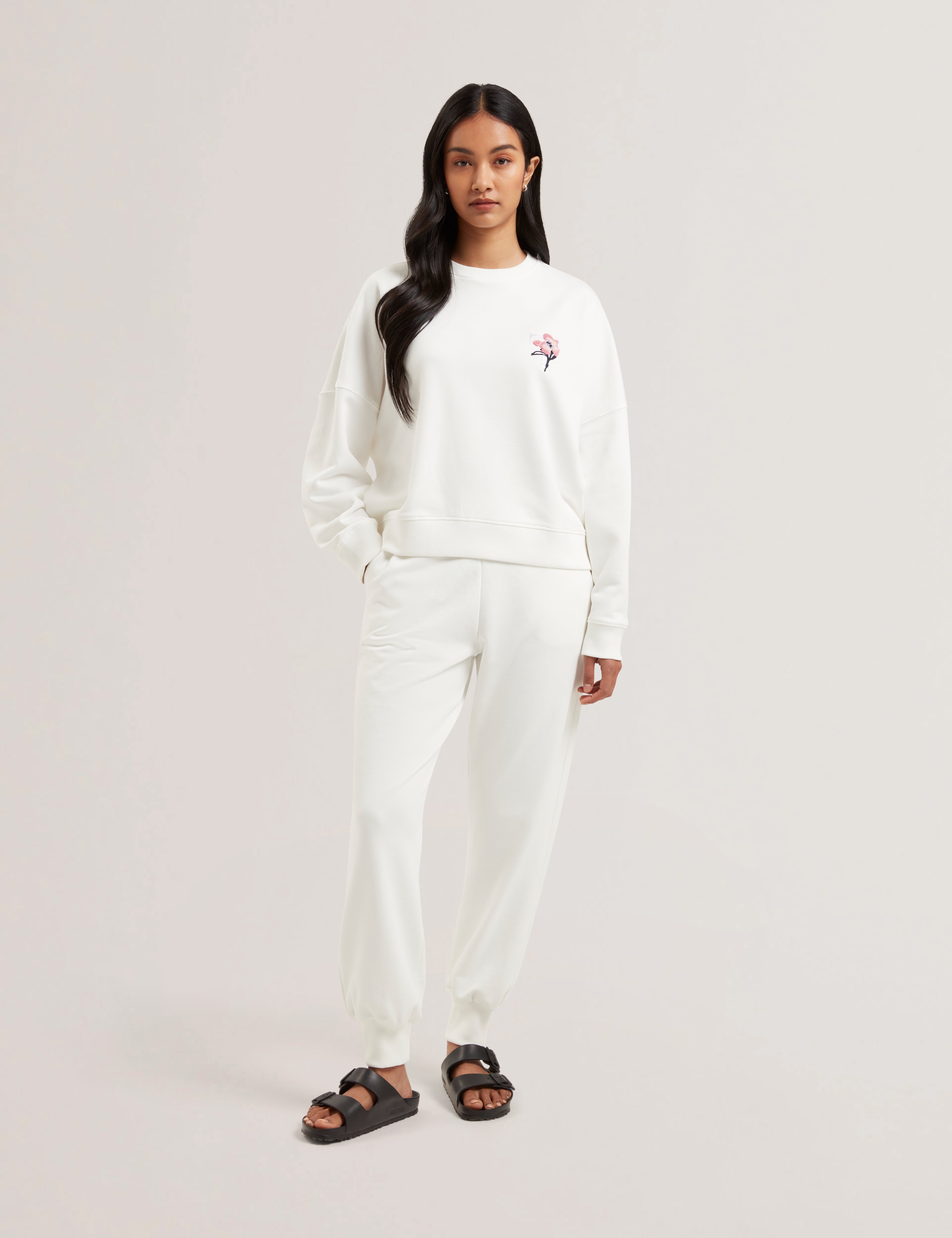 Janettt Embroidered Logo Balloon Sleeve Sweat Ivory