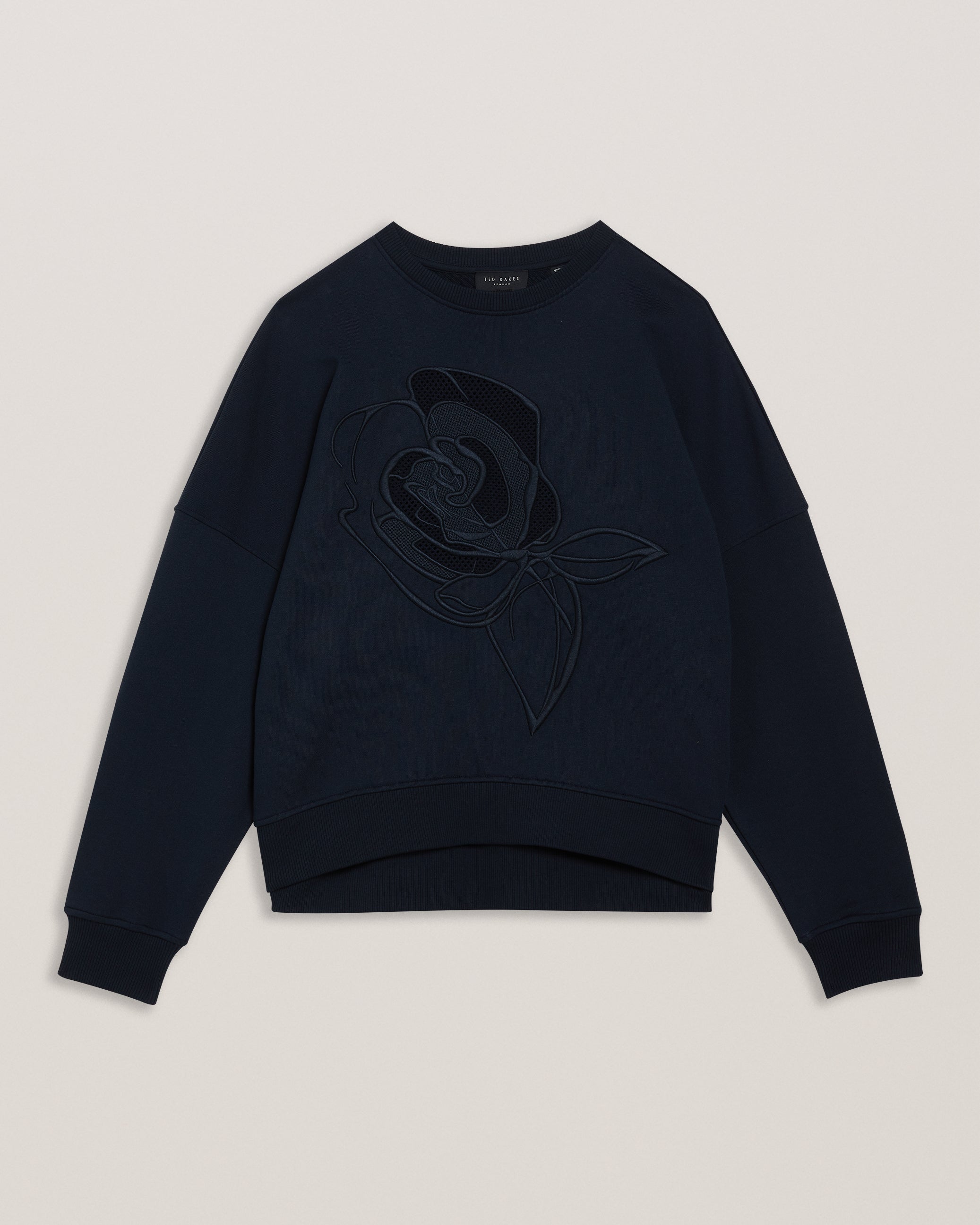 Lotiss Embroidered Burnout Graphic Sweatshirt Navy