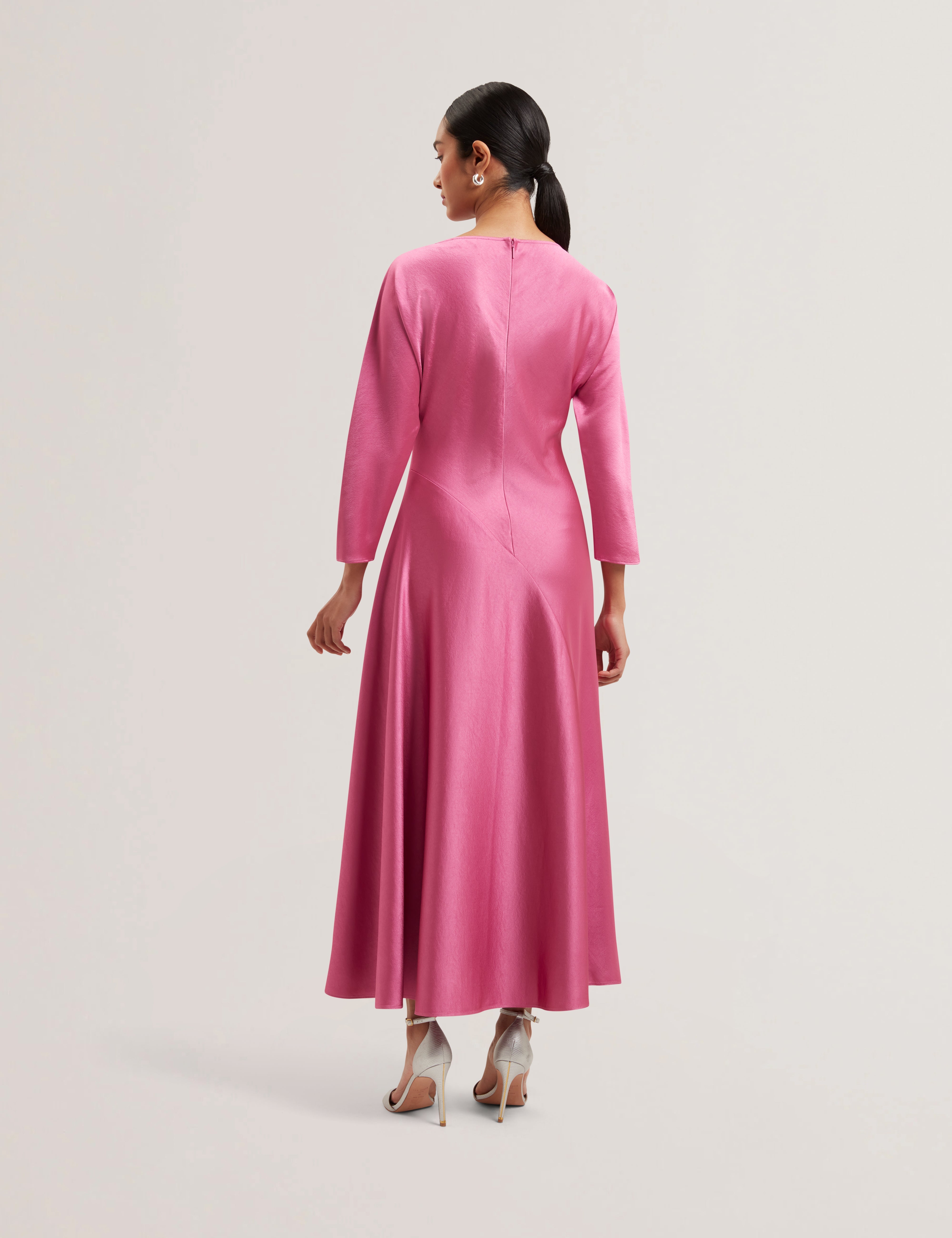 Minho Curve Seam Detail Midi Dress Brt-Pink