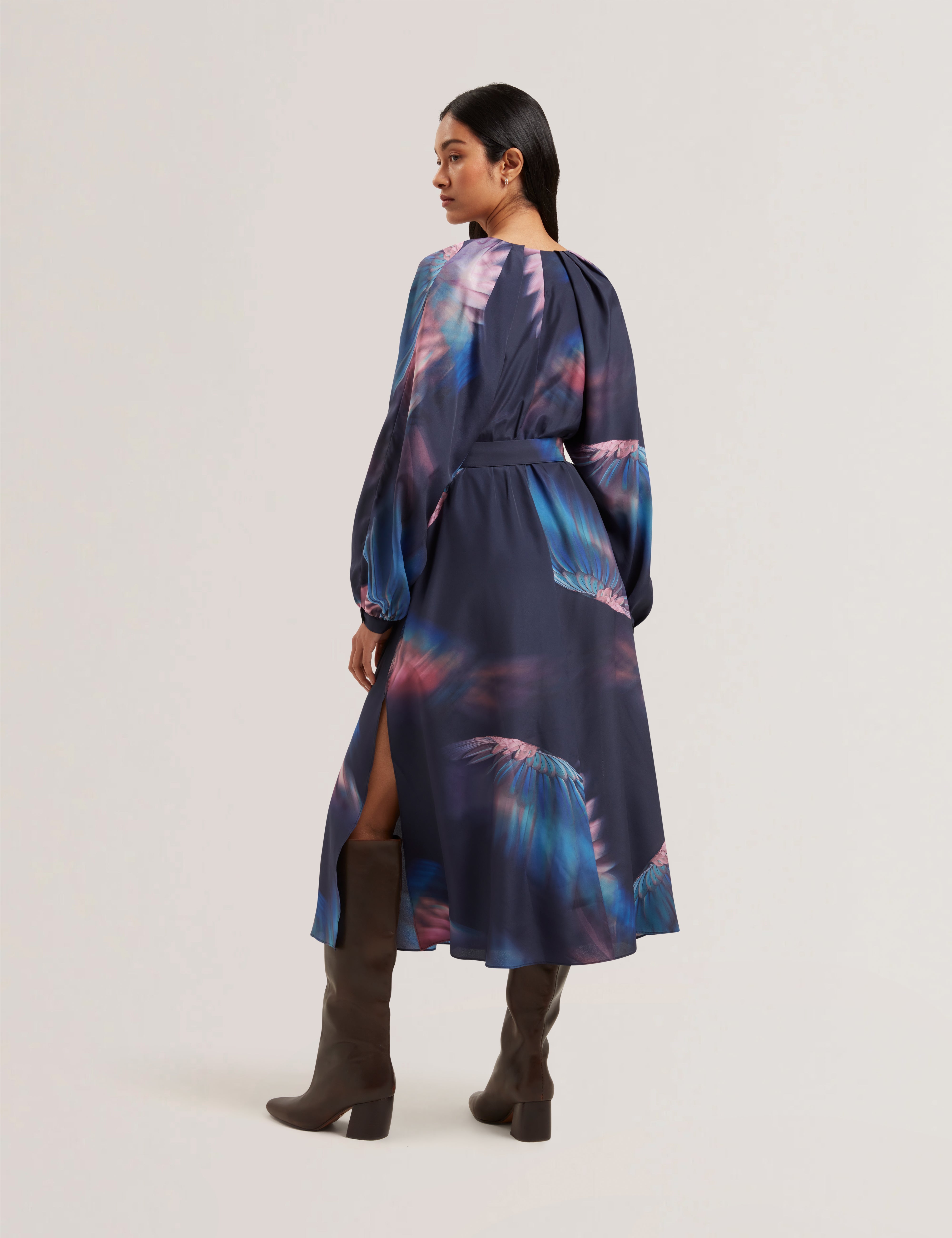 Arade Printed Belted Midi Dress Navy