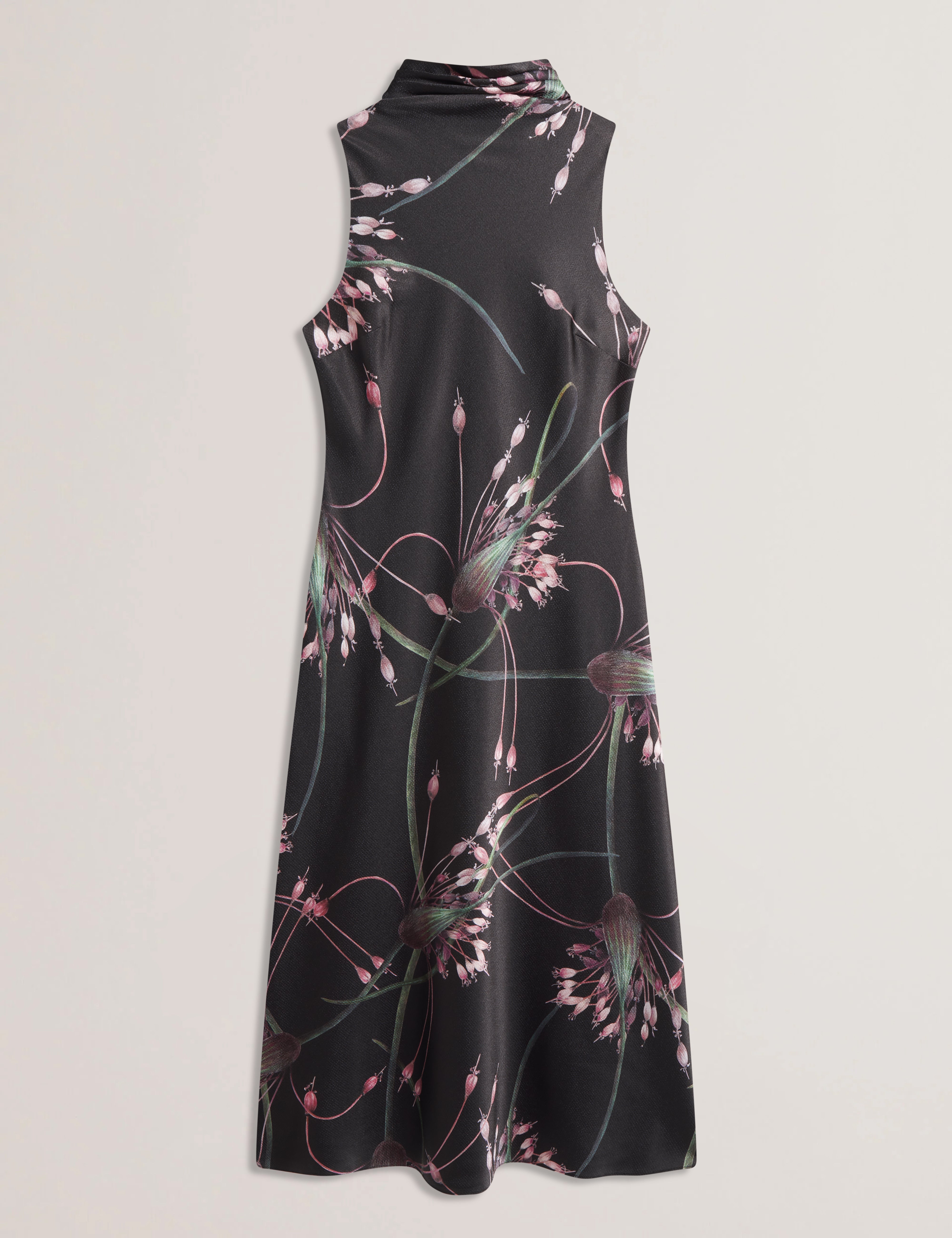 Antua Printed Cowl Neck Midi Slip Dress Black