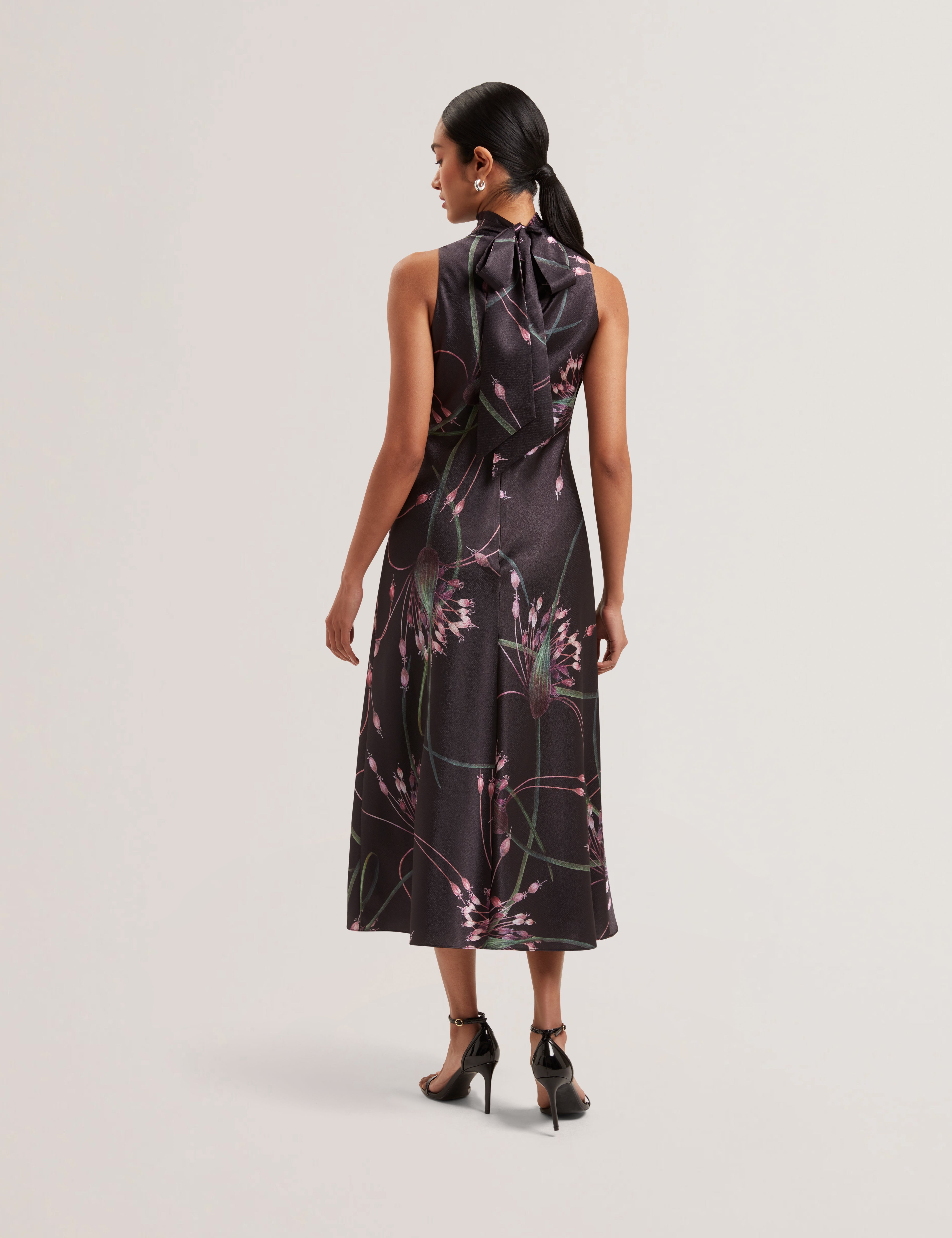 Antua Printed Cowl Neck Midi Slip Dress Black