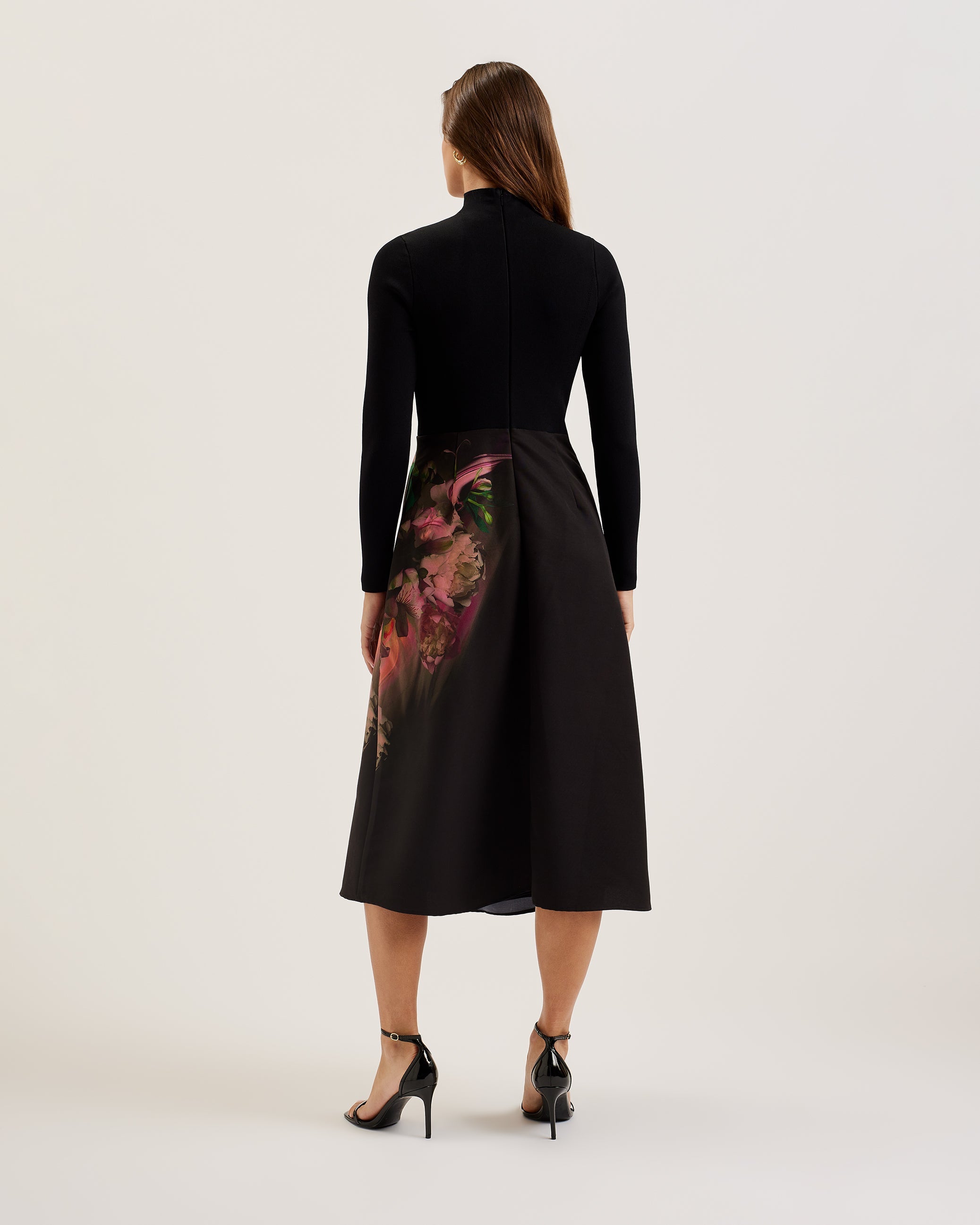 Asnes Knit Bodice Dress With Printed Wrap Skirt Black