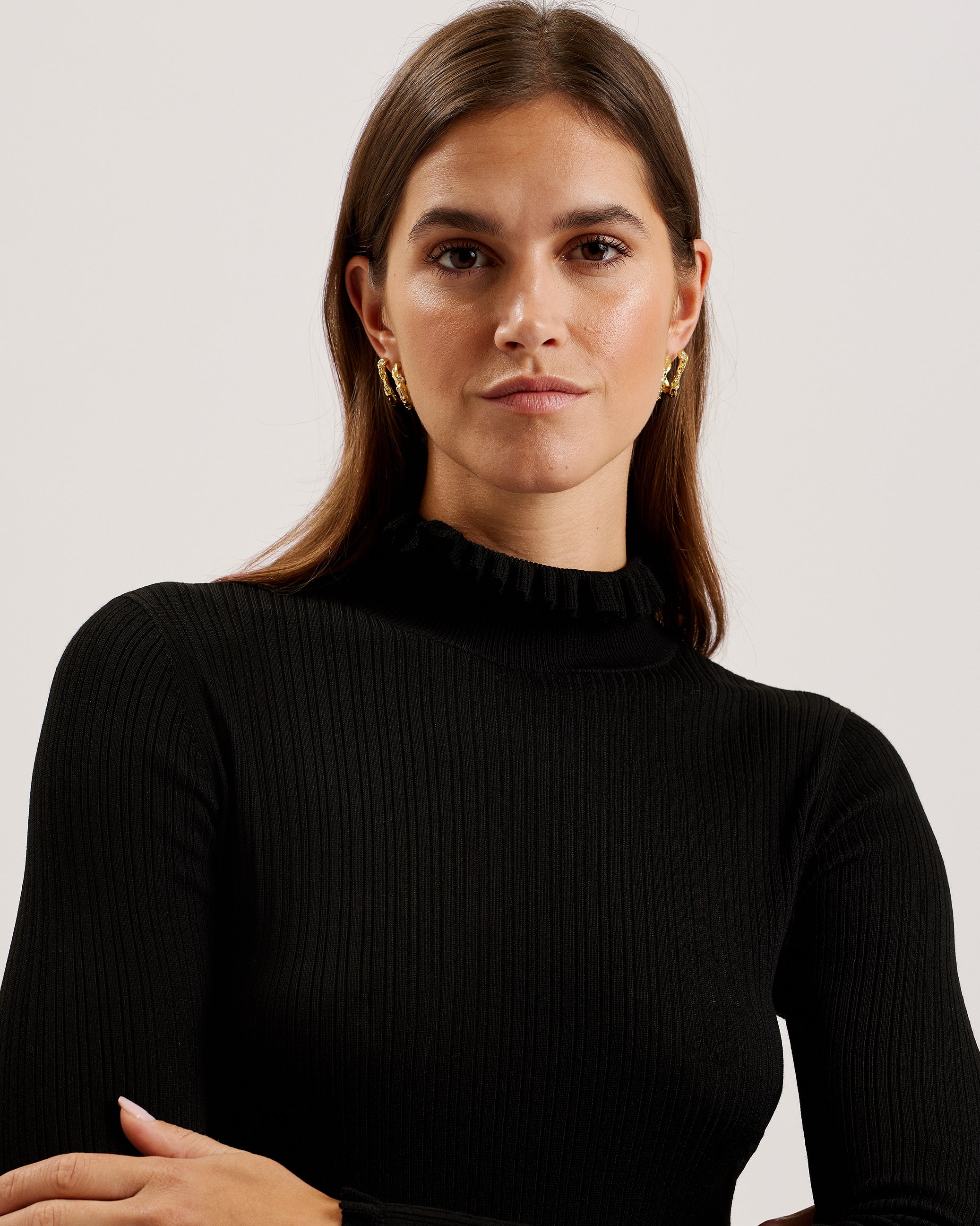 Buy Janittt Rib Funnel Neck Frill Jumper Black For Women Ted